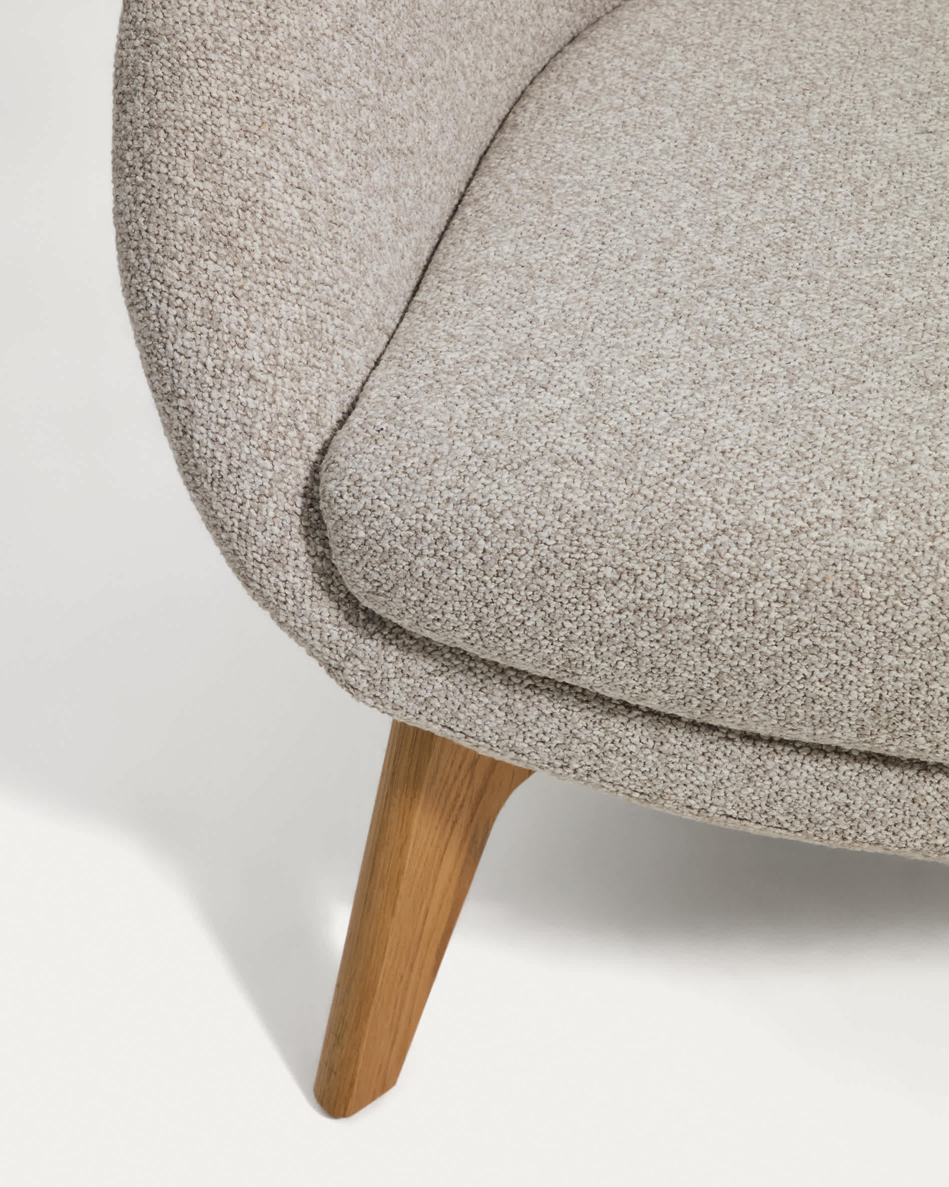 Adiran armchair in beige thick chenille with solid oak wood legs with a natural finish