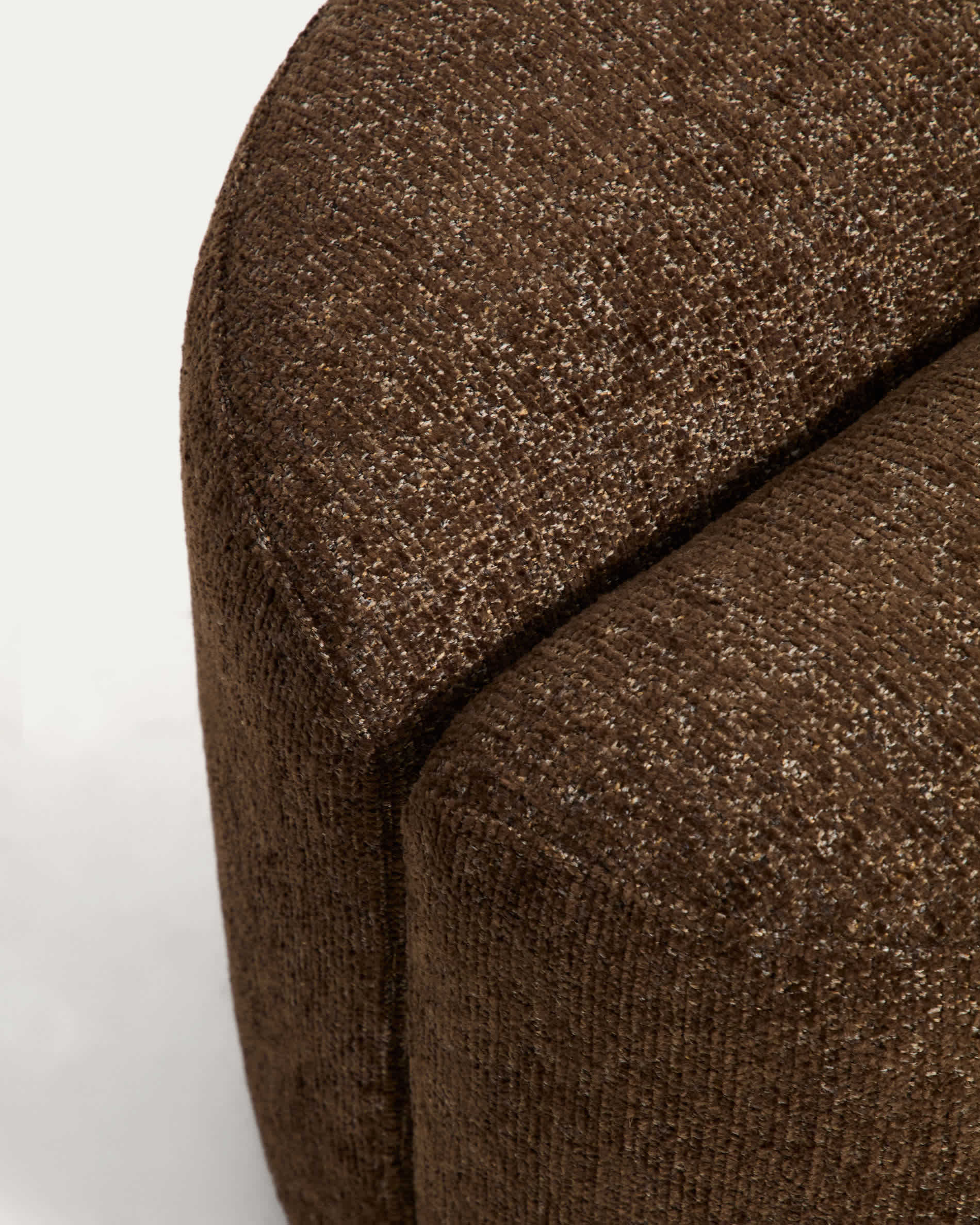 Nedilo round footrest in chocolate brown FSC Mix Credit chenille