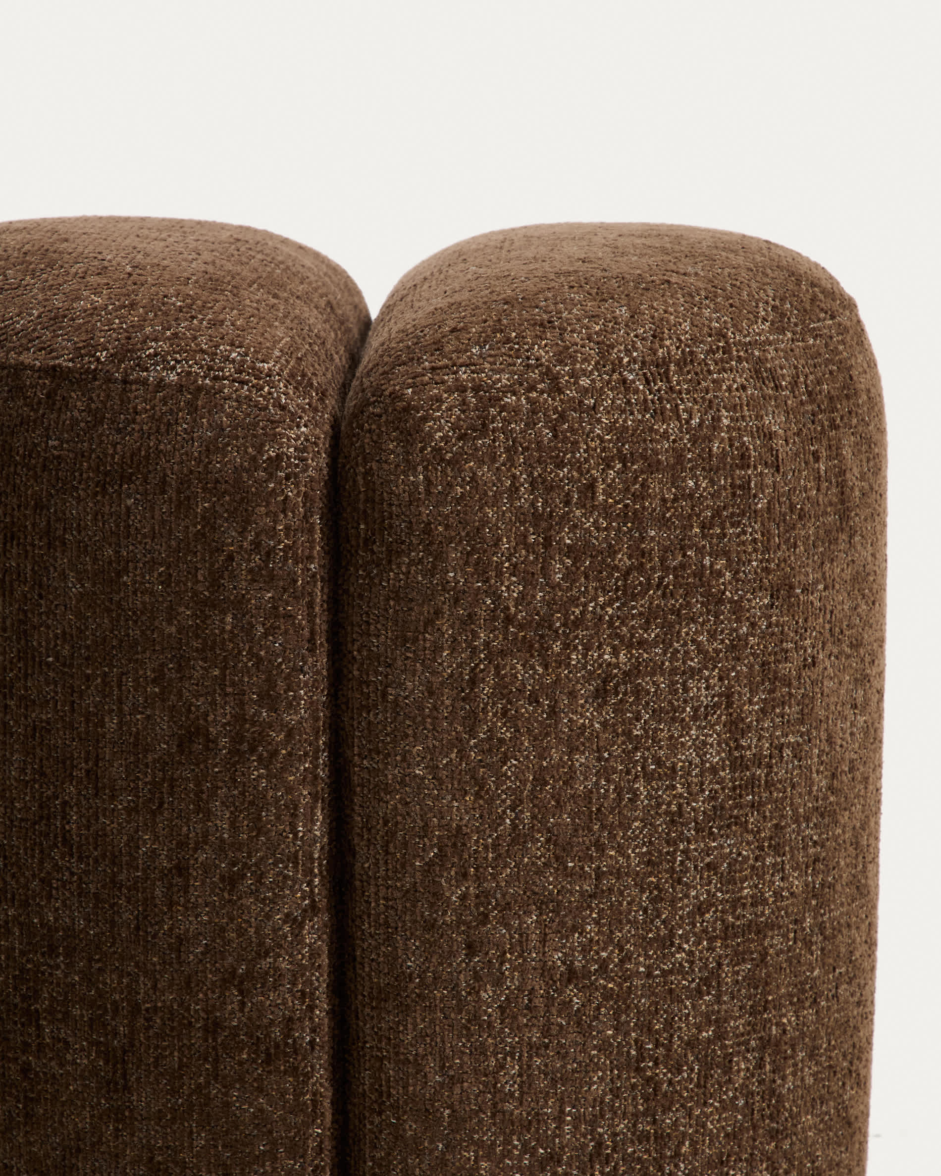 Nedilo round footrest in chocolate brown FSC Mix Credit chenille
