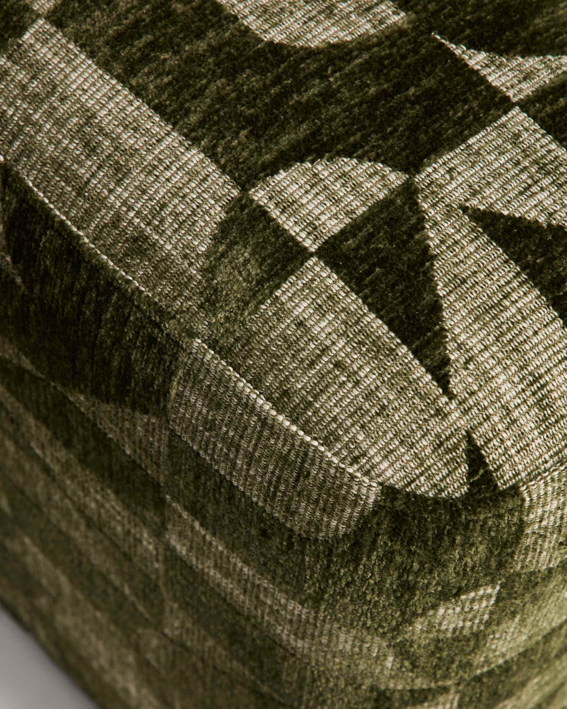 Nedilo square moss green geometric FSC Mix Credit jacquard footrest