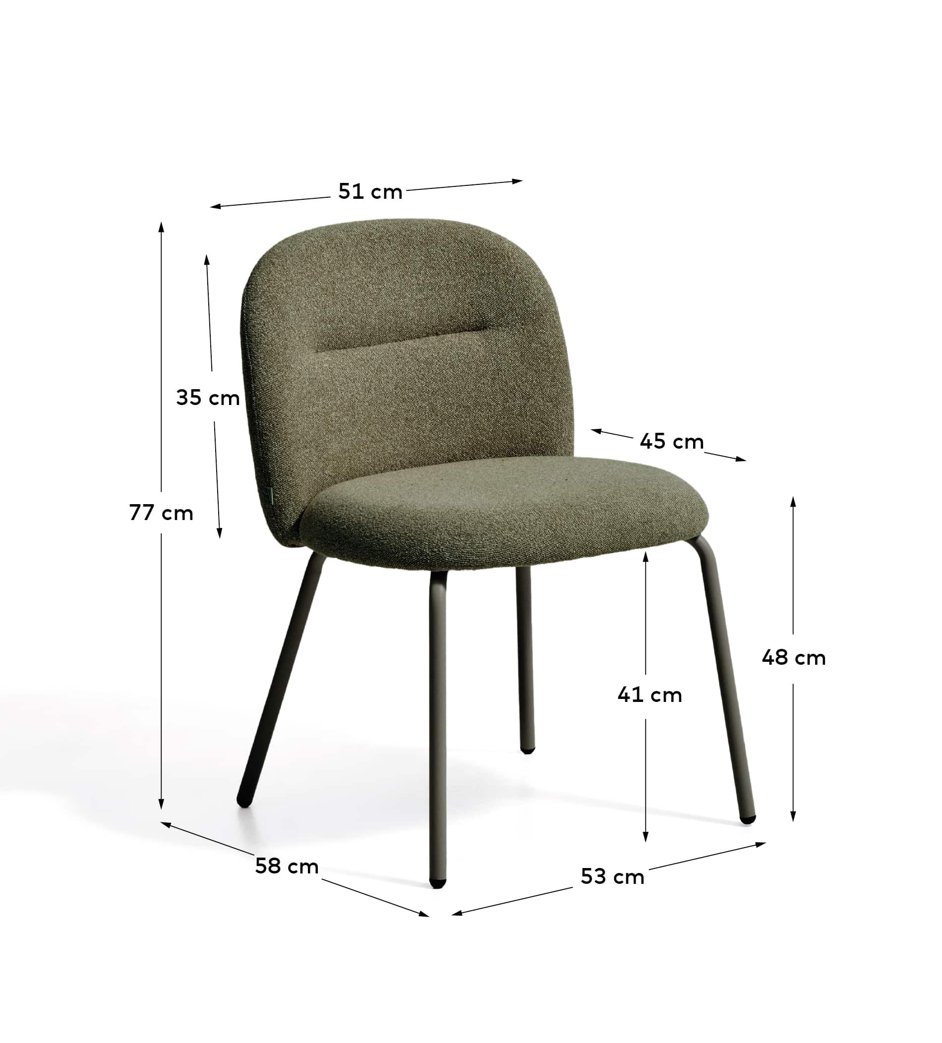 Arino green chenille chair with green metal legs FSC 100%