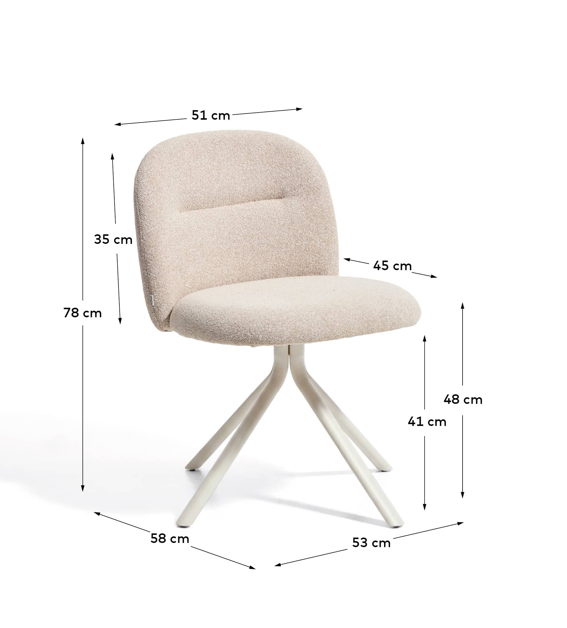 Arino beige chenille swivel chair with beige metal legs FSC 100%