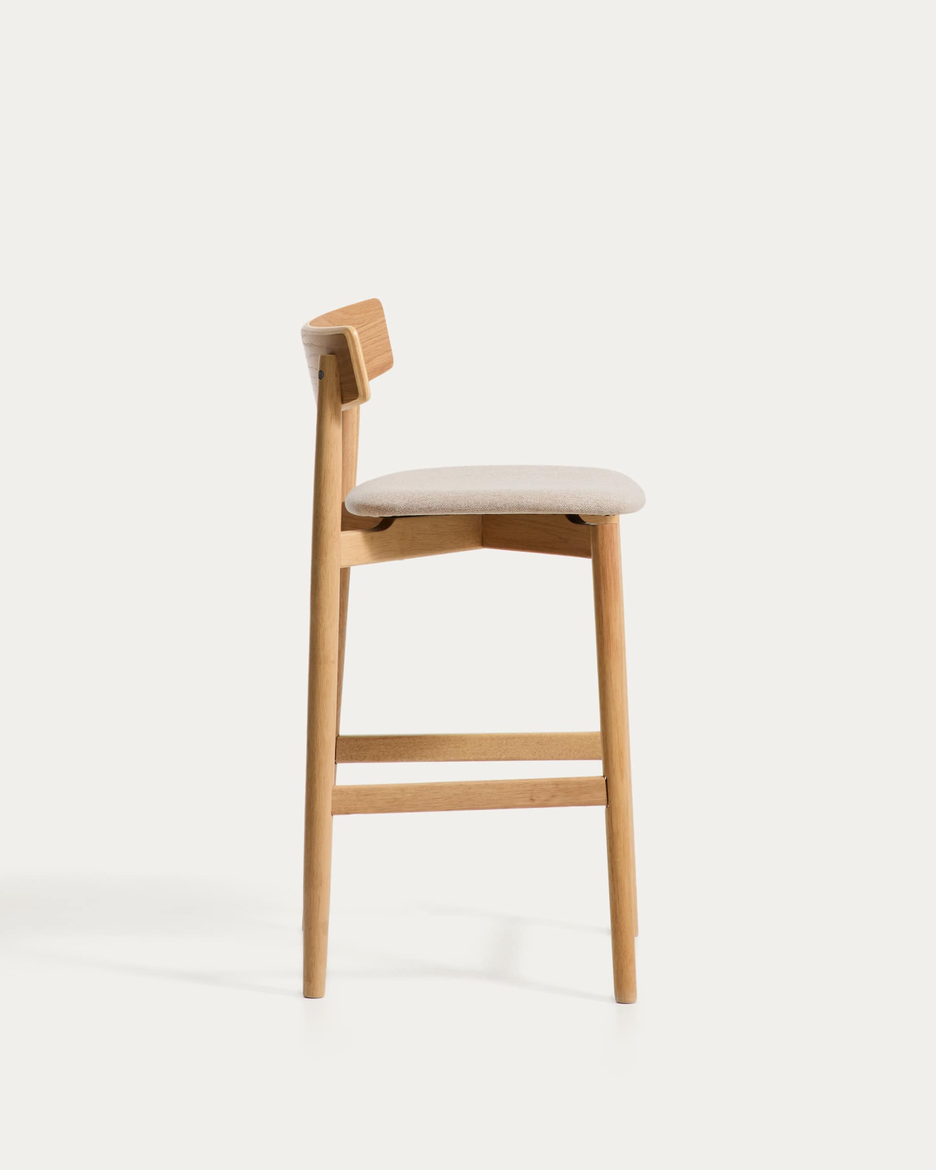 Evera stool with backrest in oak veneer with natural finish and beige chenille 65cm