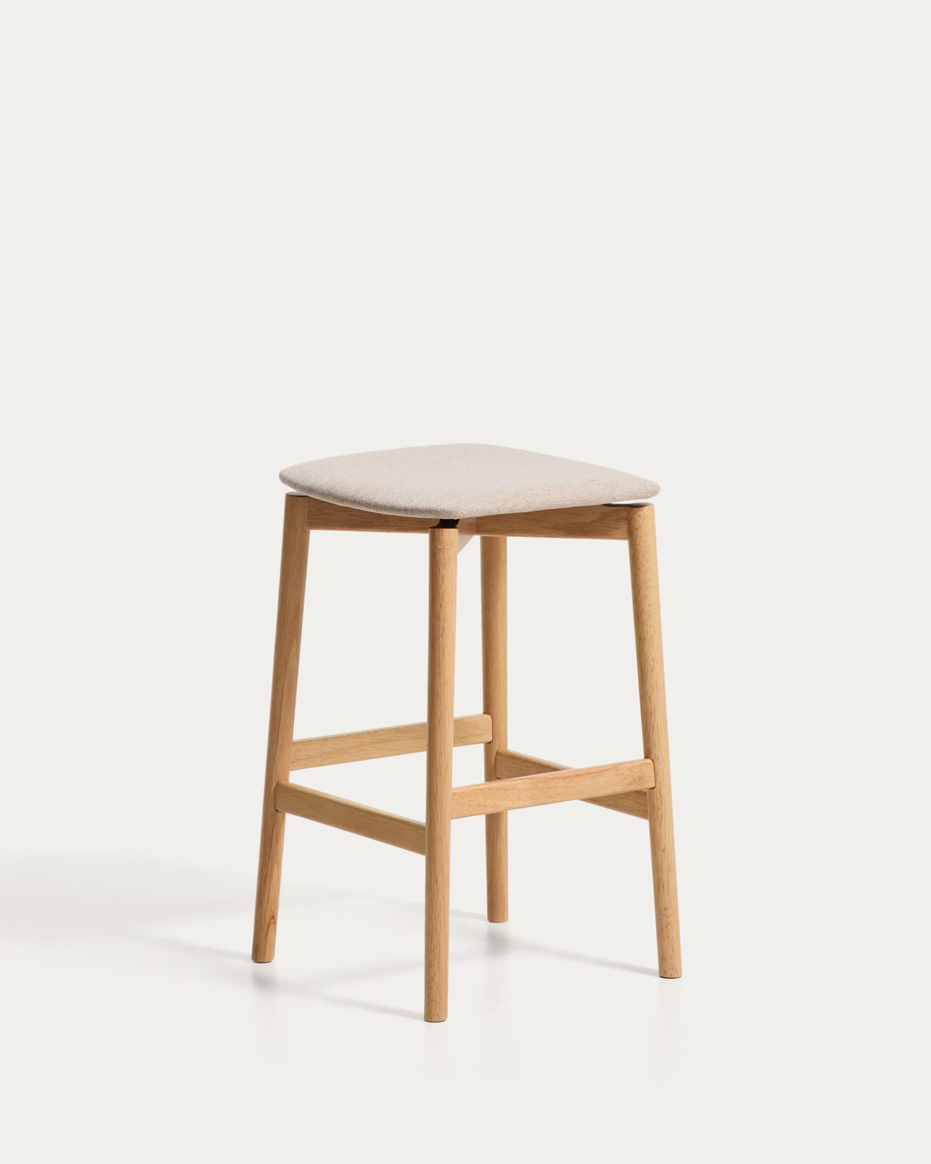 Evera stool in oak veneer with natural finish and beige chenille 65cm
