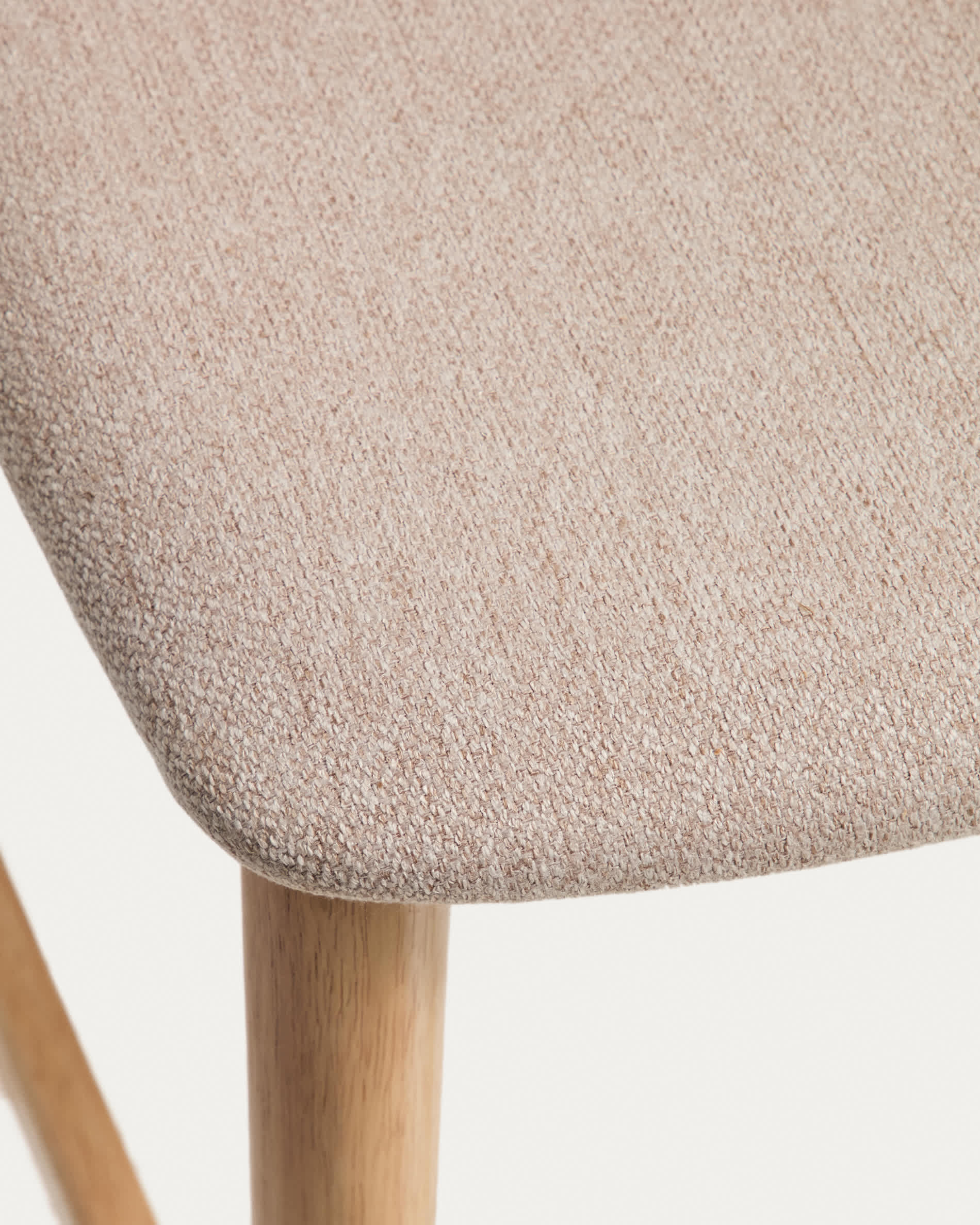 Evera stool with backrest in oak veneer with natural finish and beige chenille 65cm