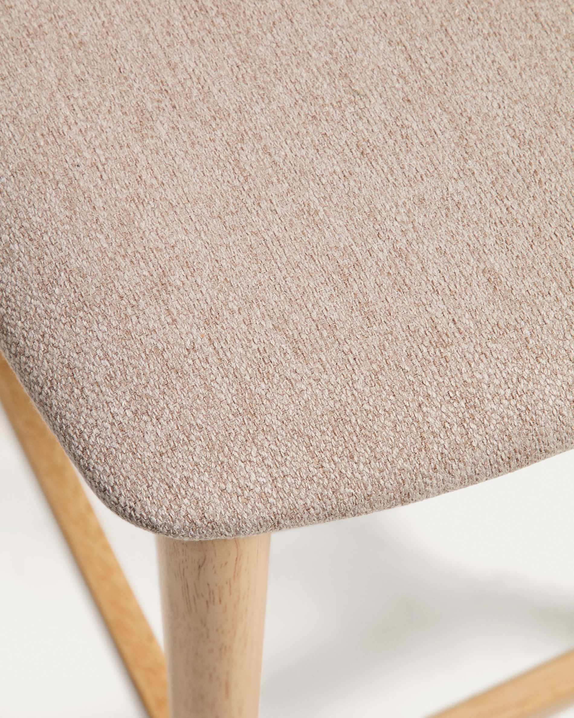 Evera stool in oak veneer with natural finish and beige chenille 65cm