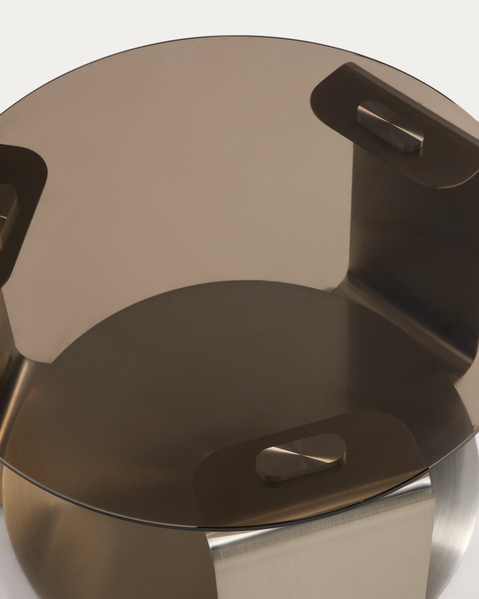 Dolven coffee table in brown glass and brushed steel Ø60cm