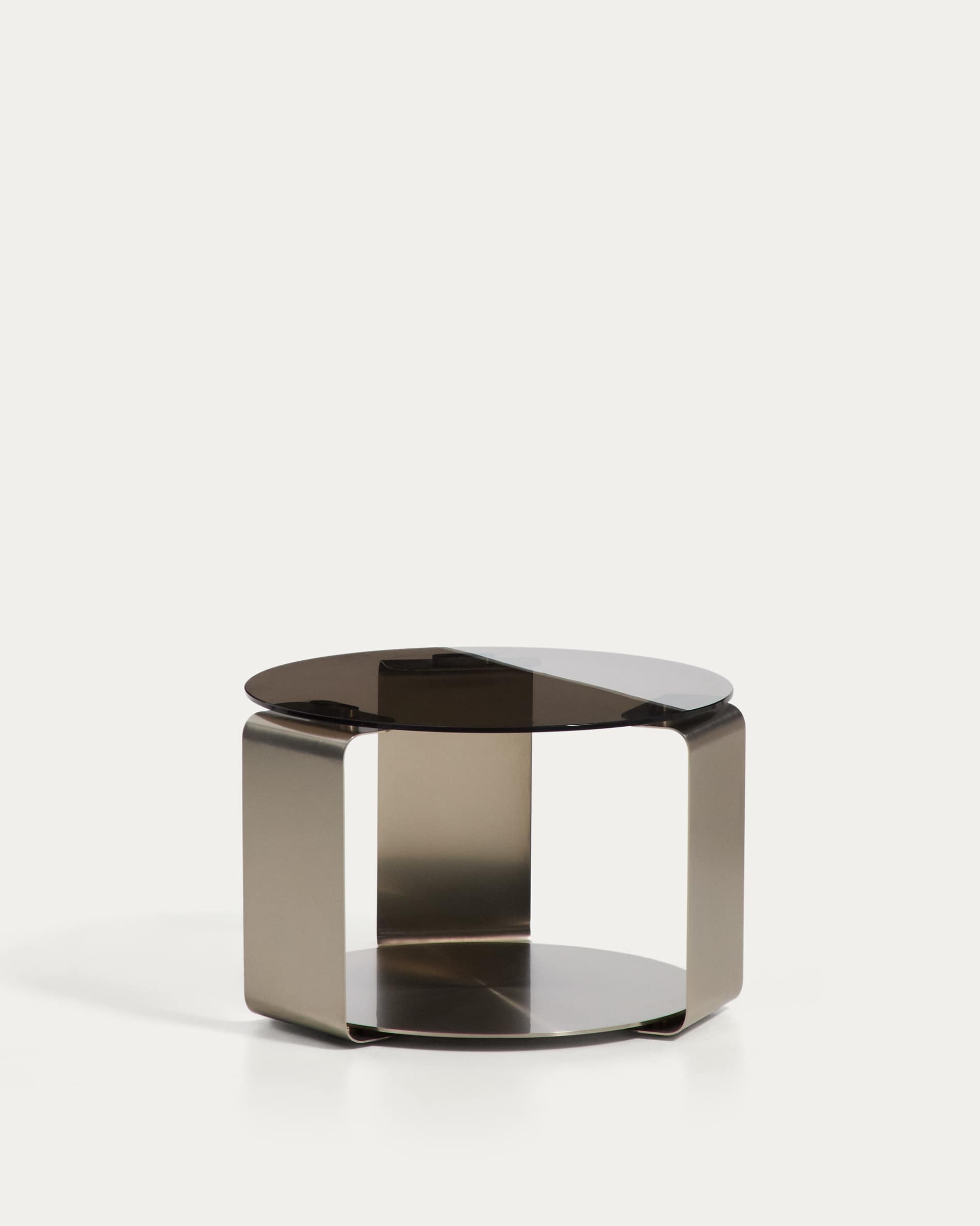 Dolven coffee table in brown glass and brushed steel Ø60cm