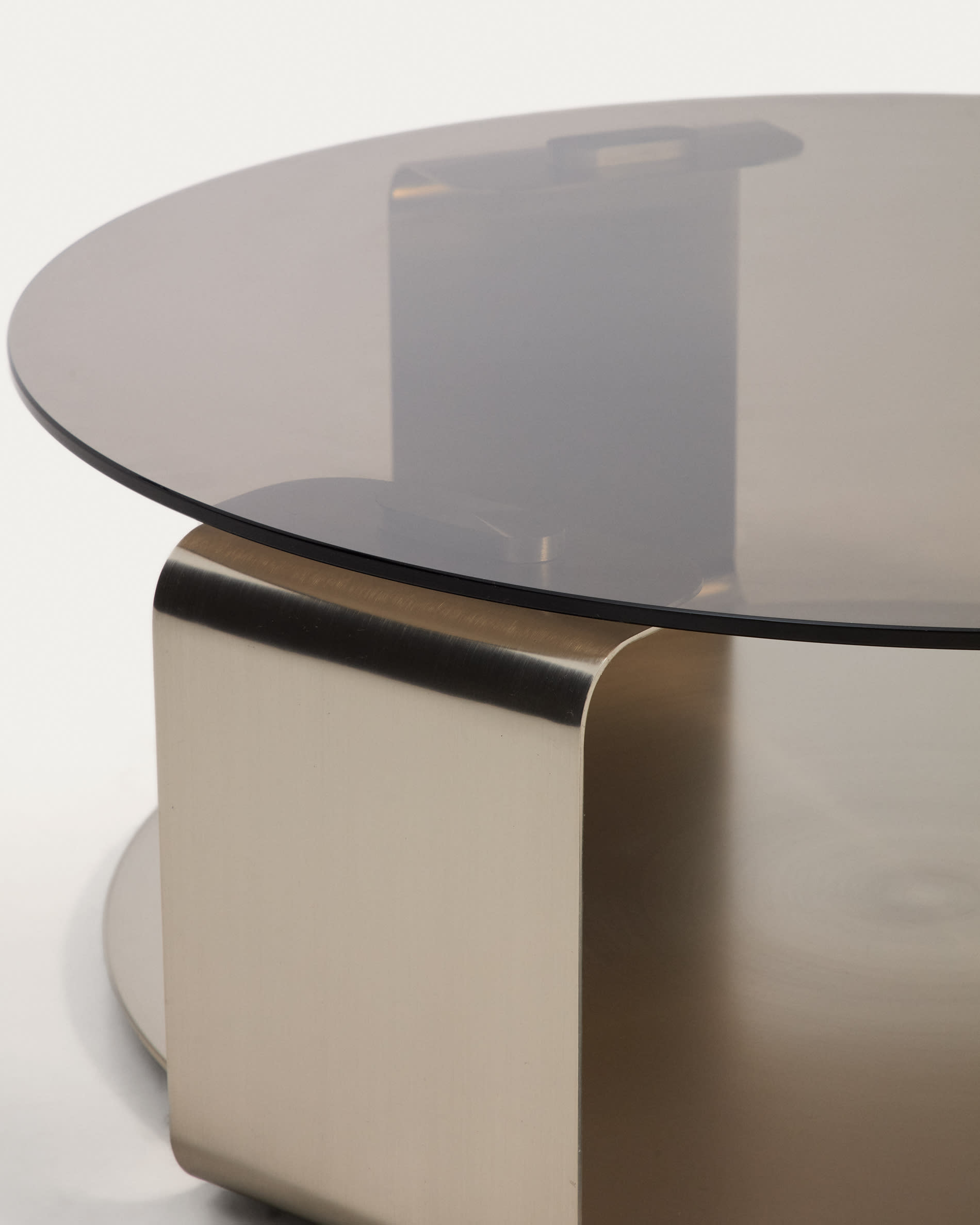 Dolven coffee table in brown glass and brushed steel Ø80cm