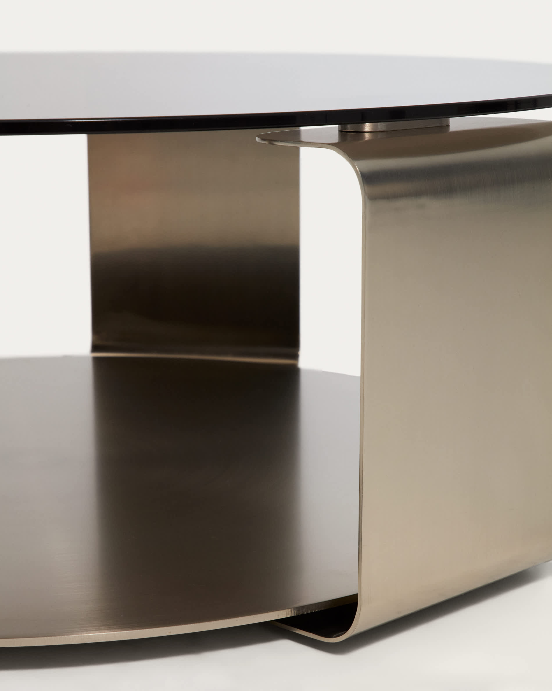 Dolven coffee table in brown glass and brushed steel Ø80cm