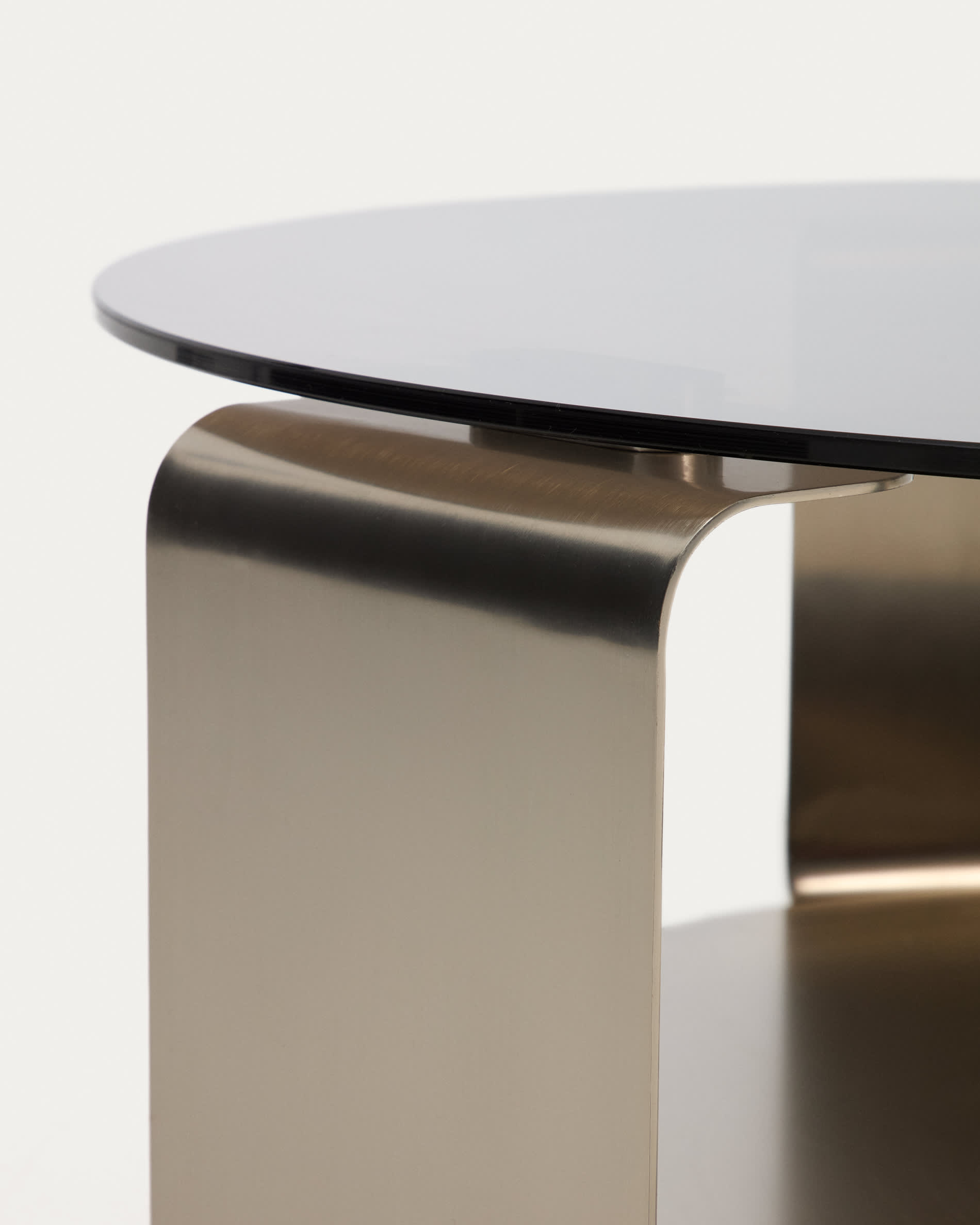 Dolven coffee table in brown glass and brushed steel Ø80cm