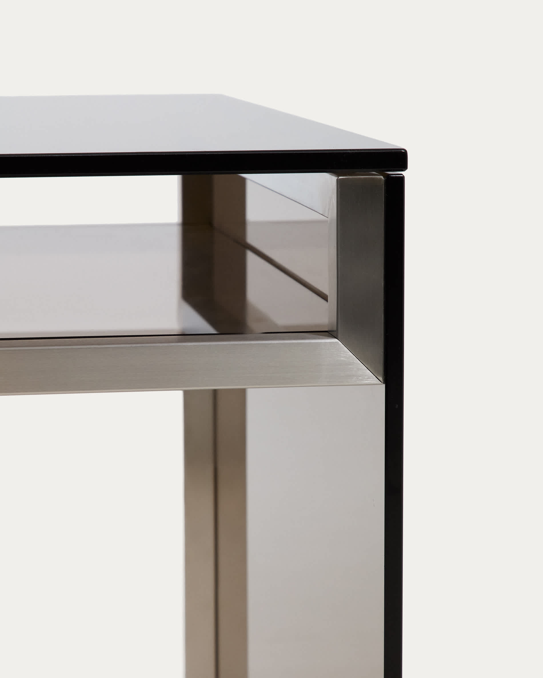 Adile desk in brown tempered glass and brushed steel 142 x 77 cm