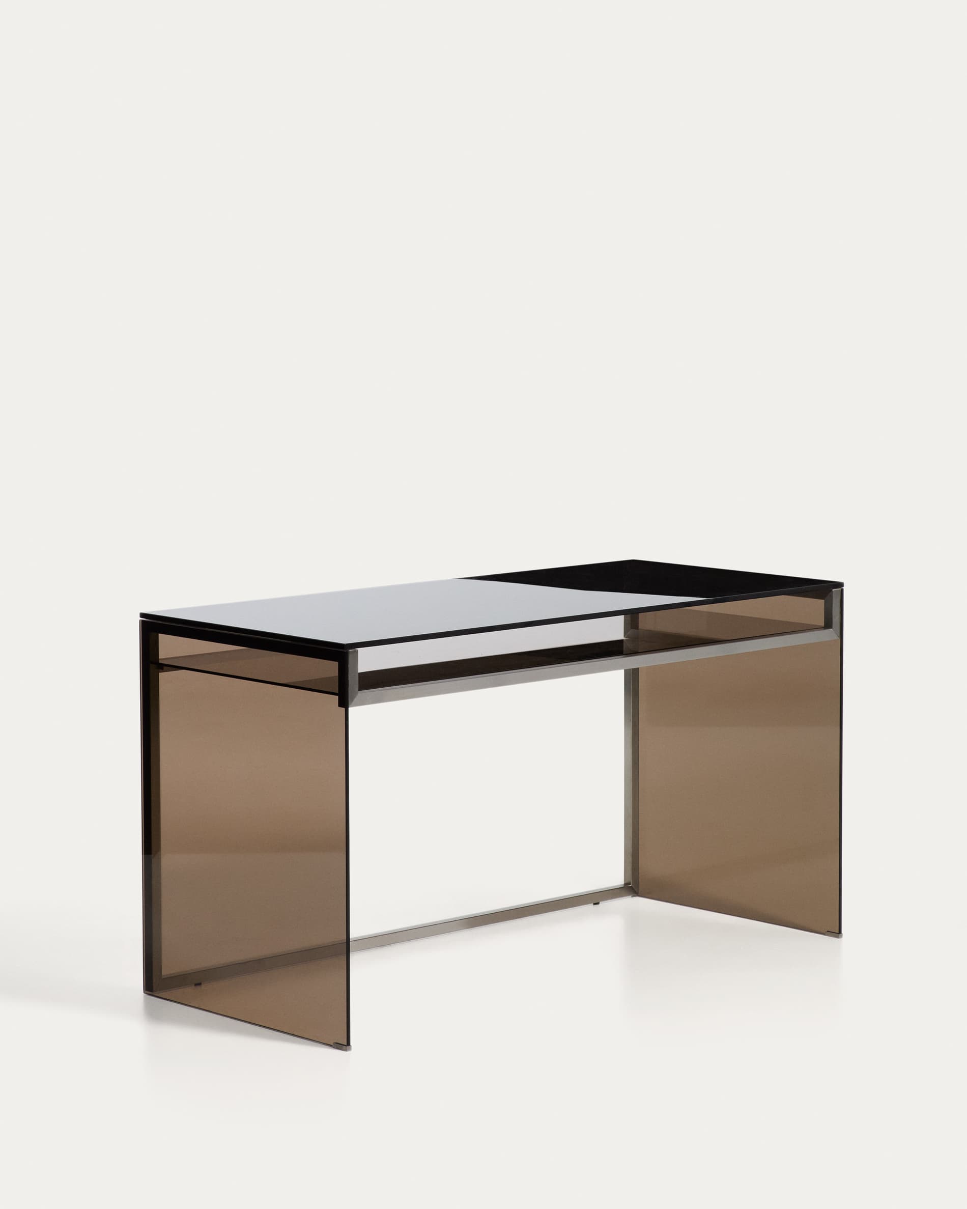 Adile desk in brown tempered glass and brushed steel 142 x 77 cm