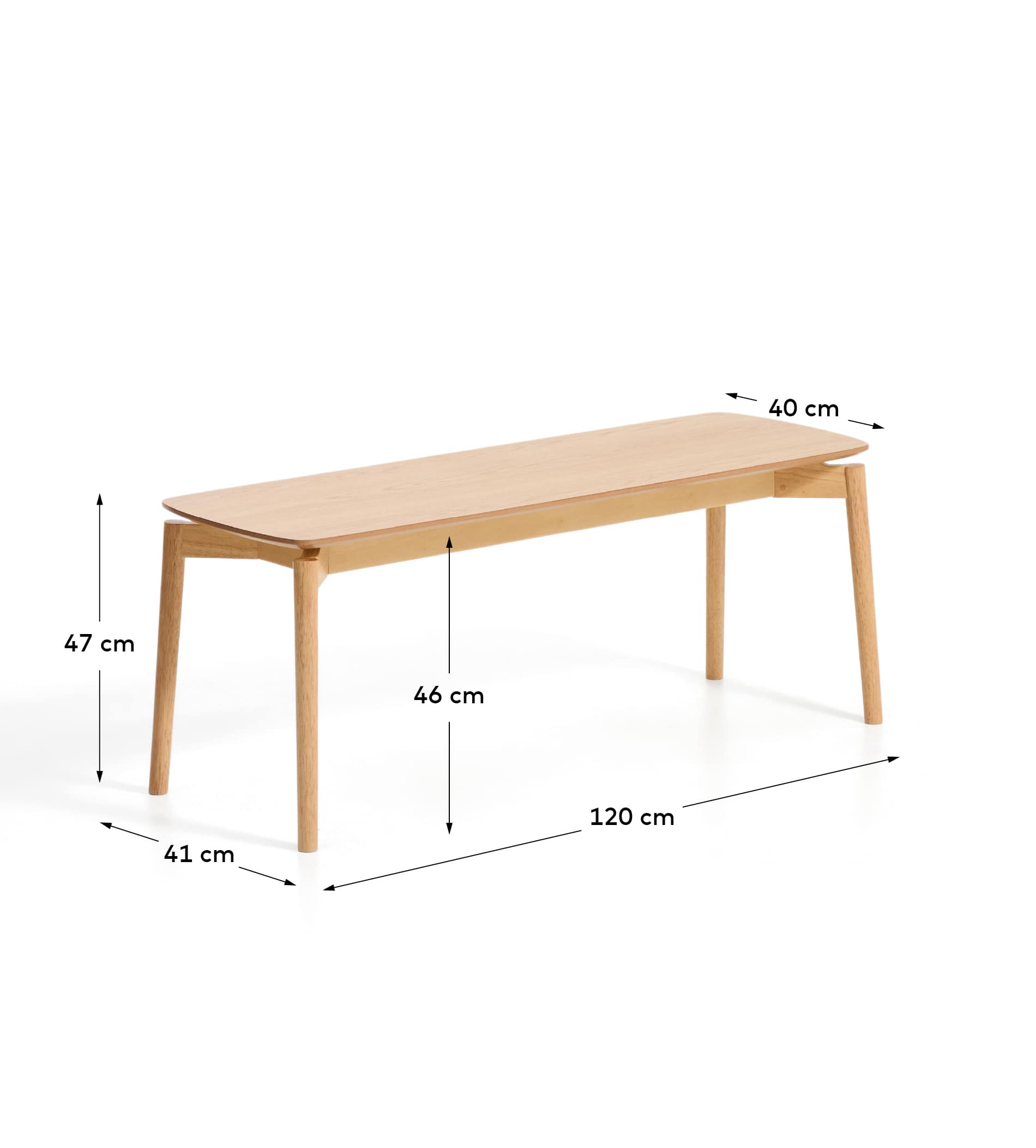Evera bench in oak veneer with natural finish 122cm