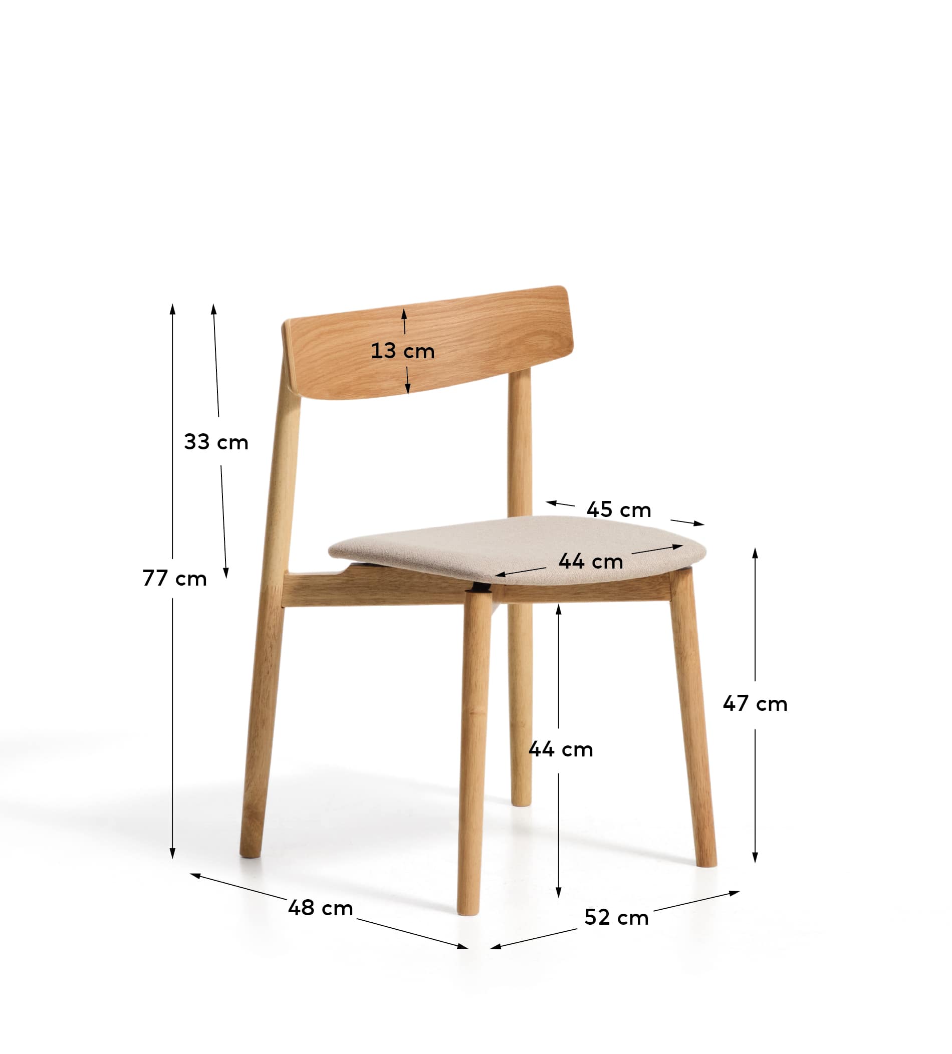 Evera chair in oak veneer with natural finish and beige chenille