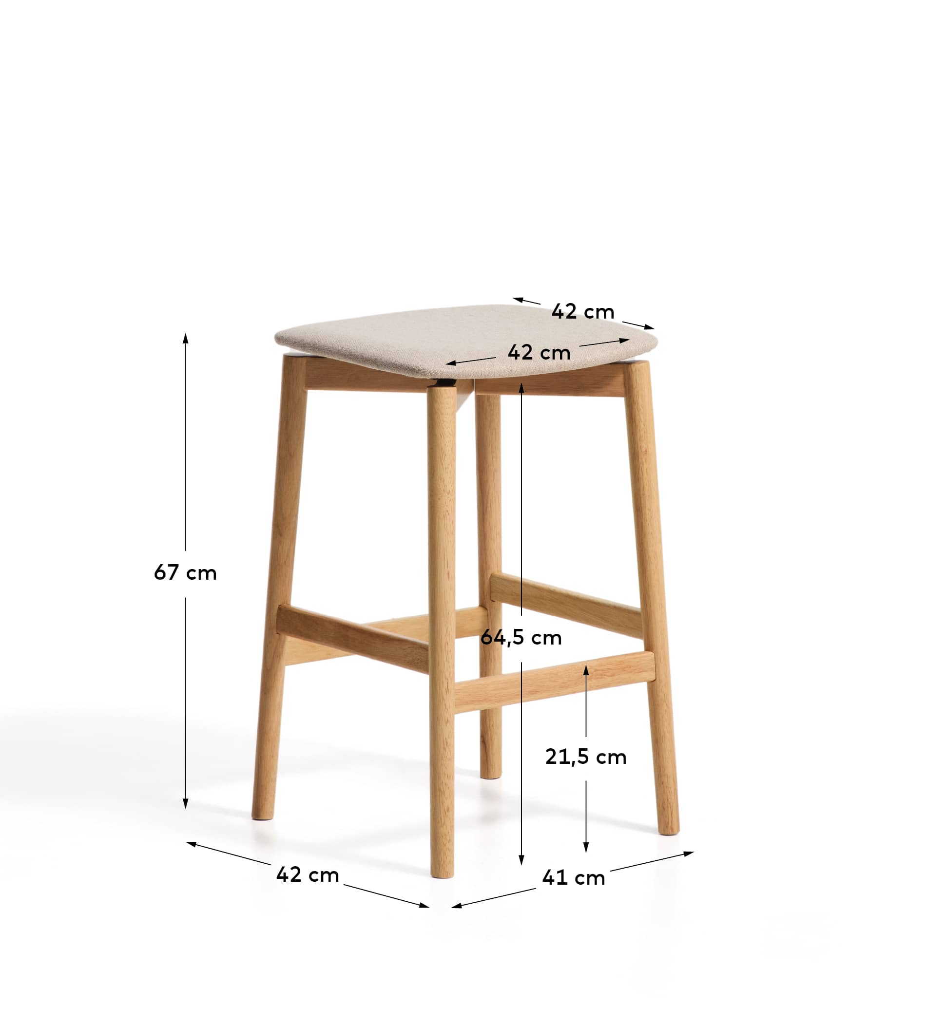 Evera stool in oak veneer with natural finish and beige chenille 65cm