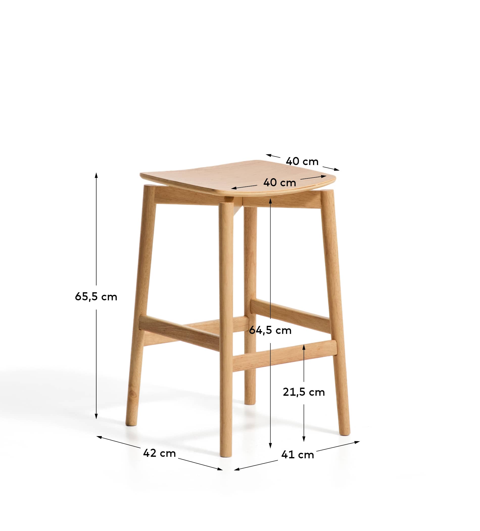 Evera stool in oak veneer with natural finish 65cm