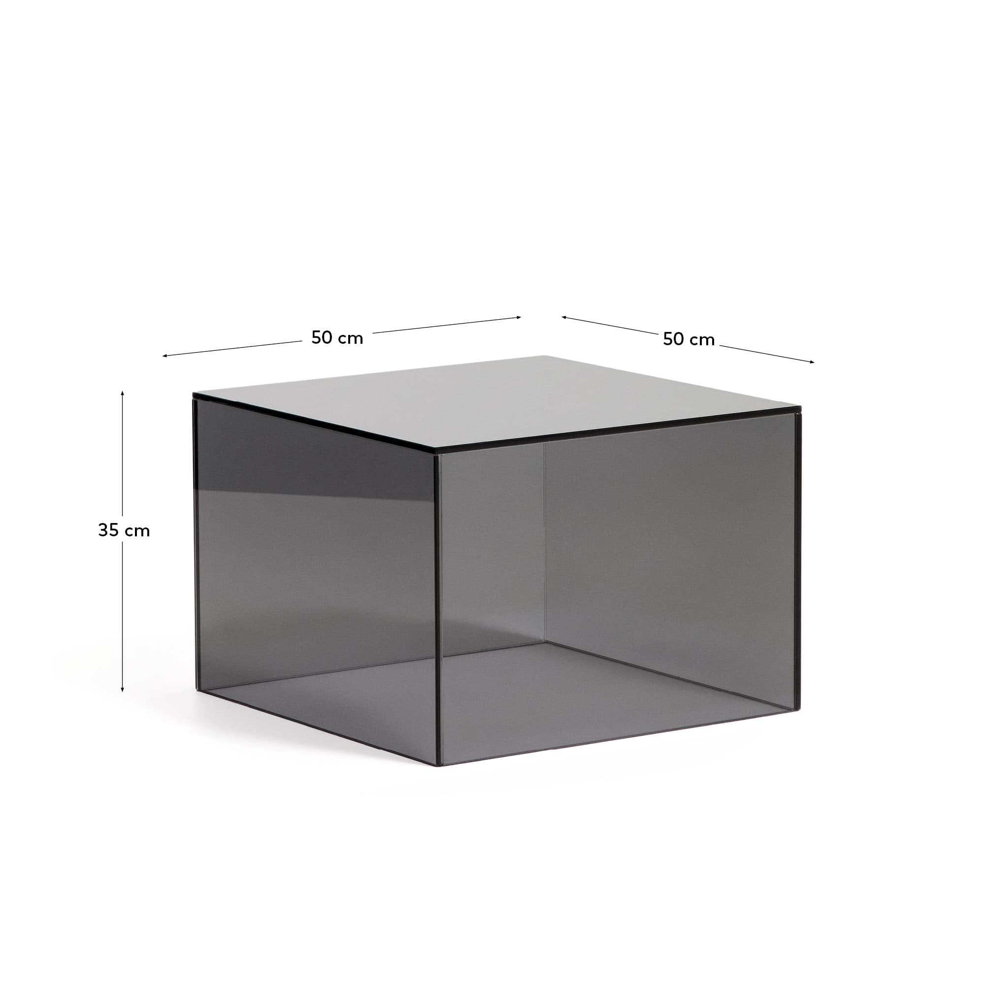 Orlia side table in dark grey tempered glass 50 x 50cm