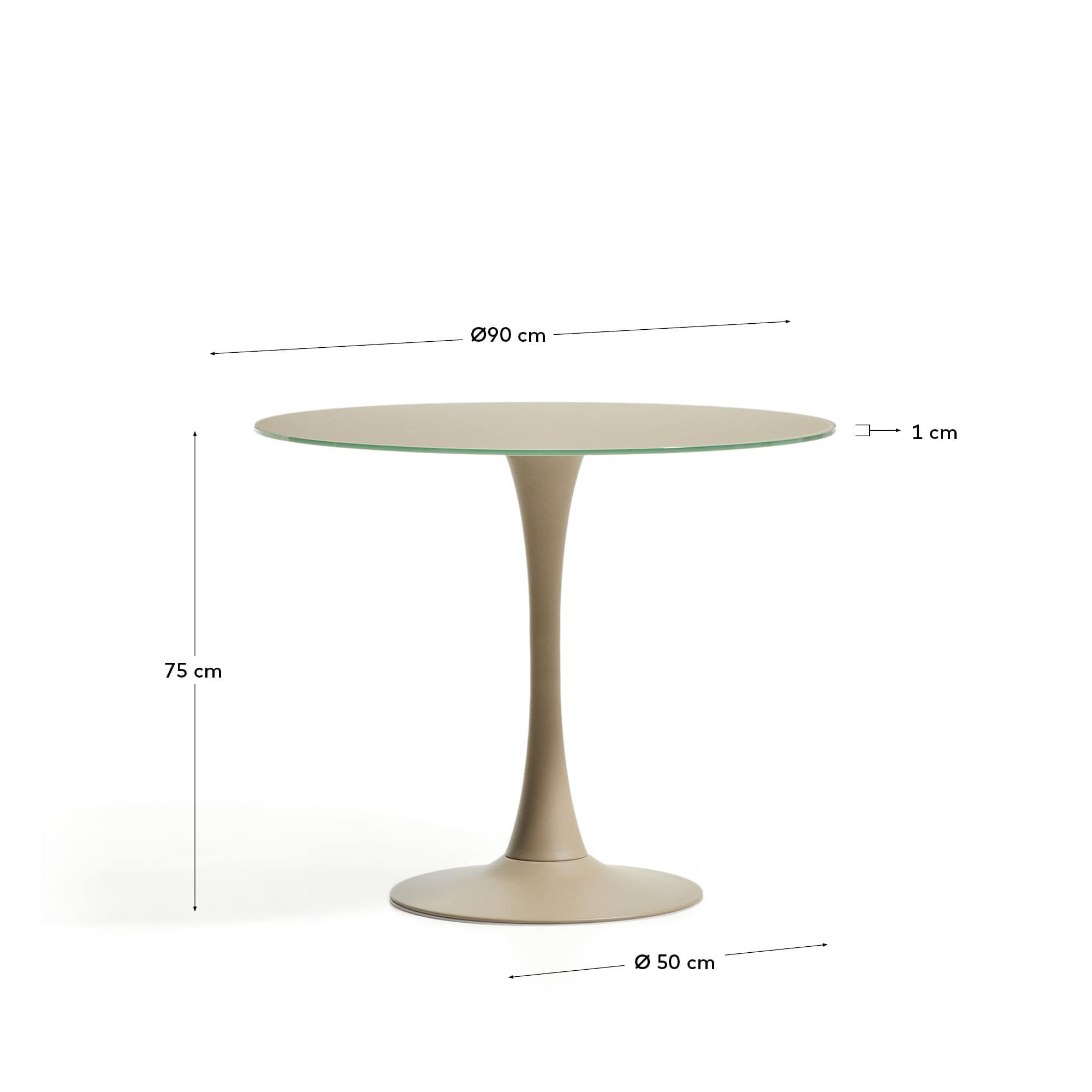 Round Vedira table in glass and taupe steel Ø90 cm