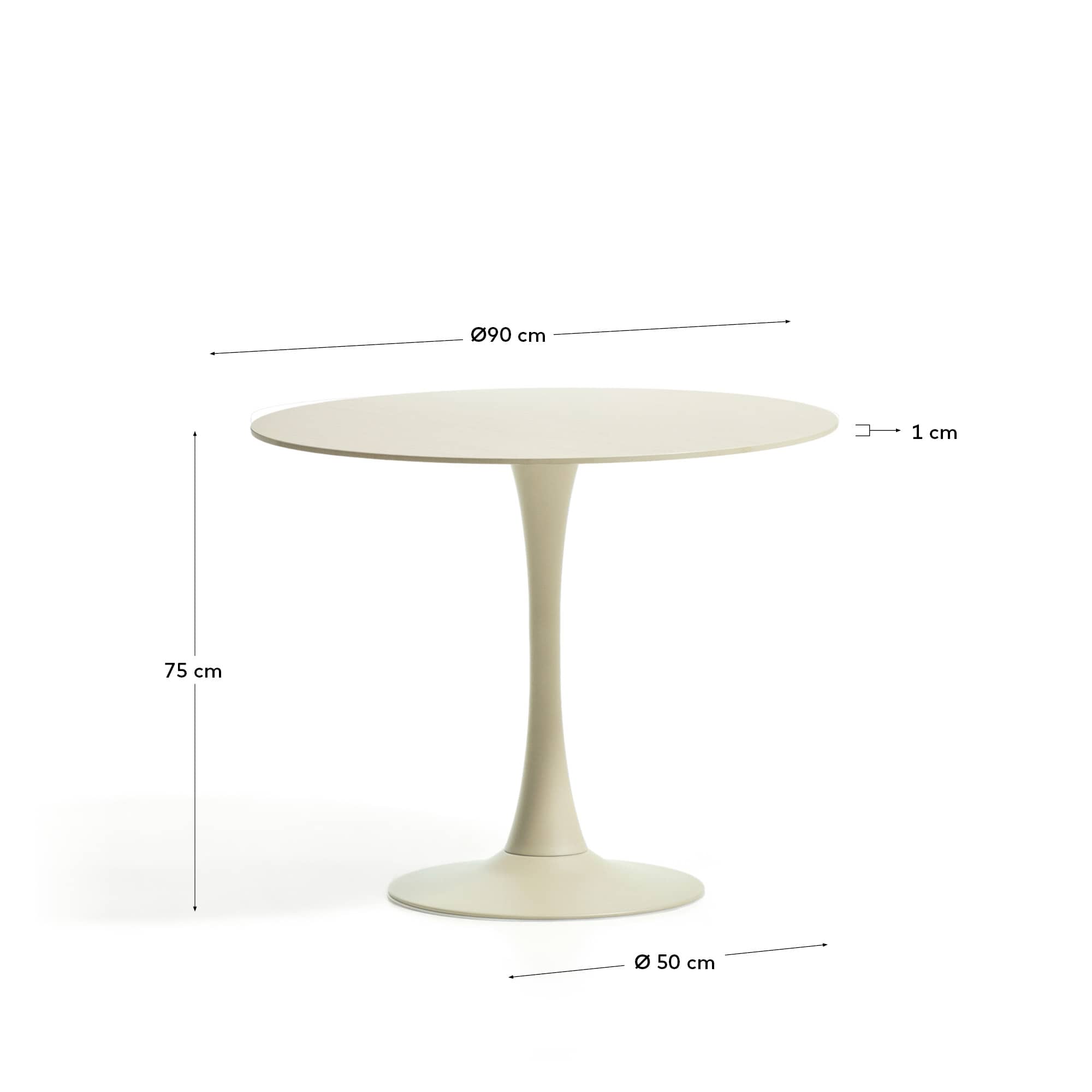 Round Vedira table in ecru ceramic and beige steel Ø90 cm