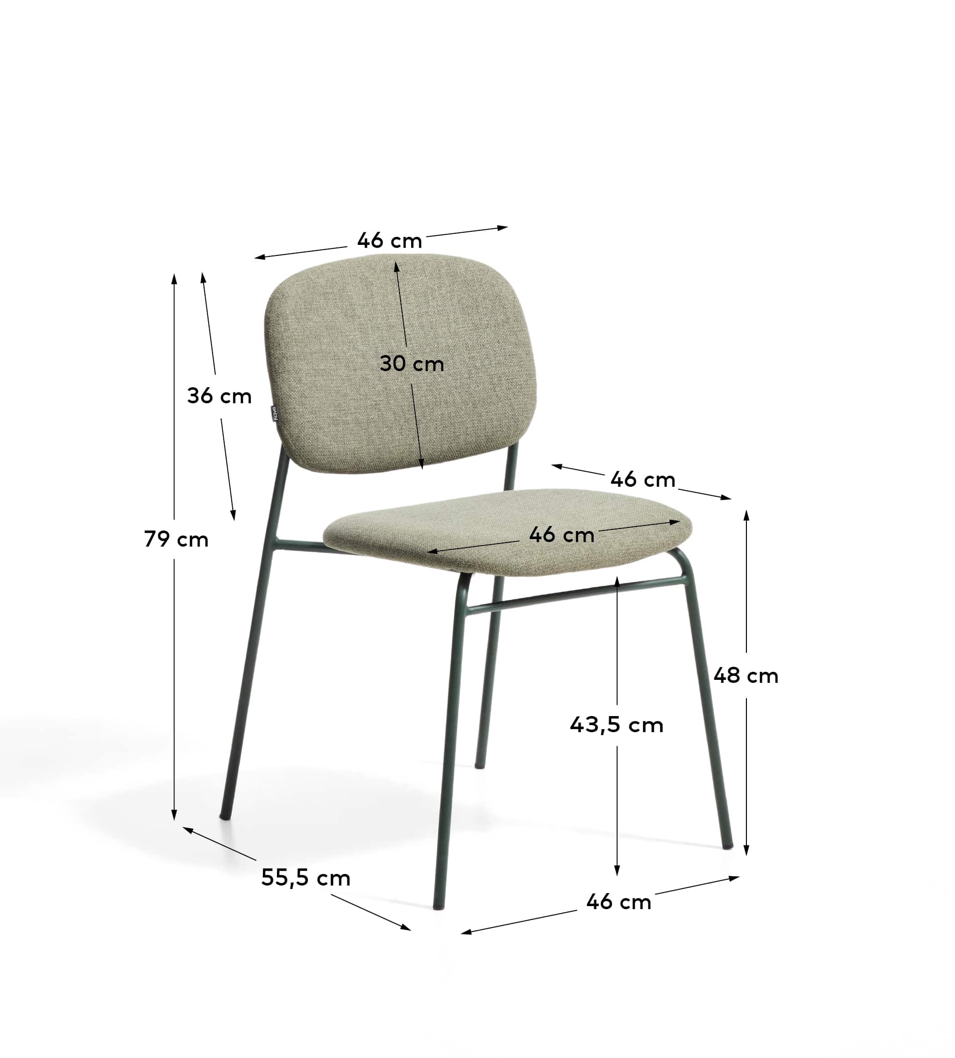 Meli stackable chair in green chenille with green metal legs FSC Mix Credit