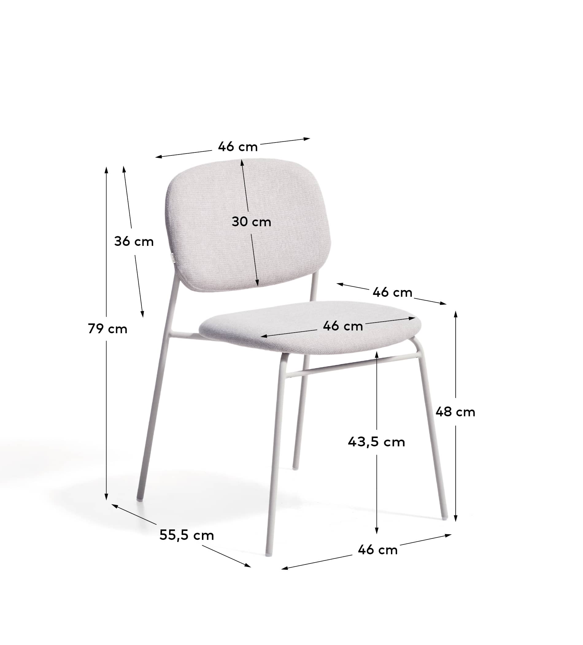 Meli stackable chair in beige chenille with beige metal legs FSC Mix Credit