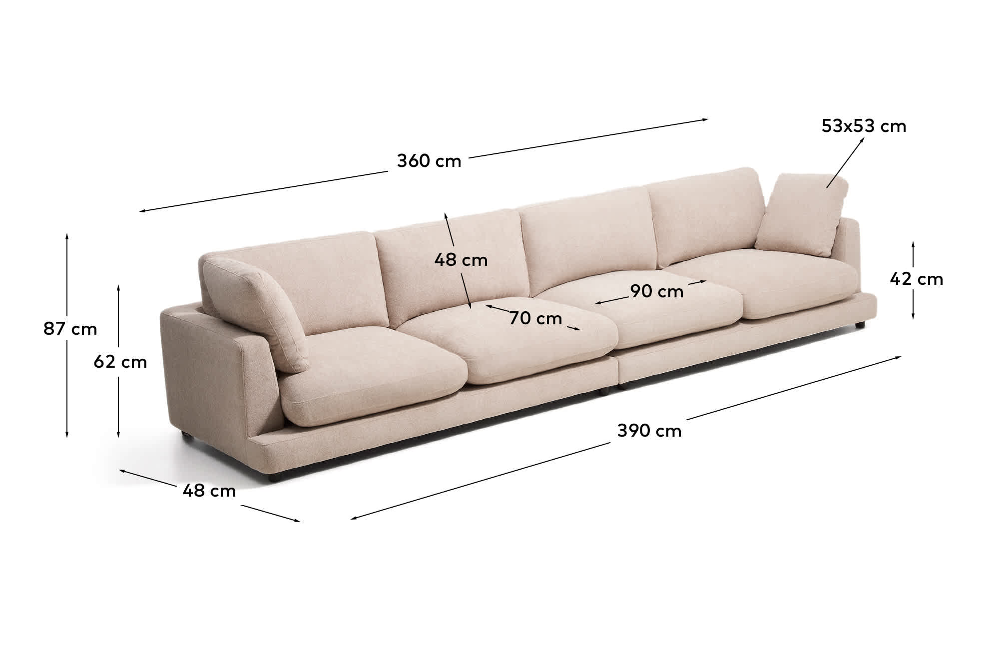 Gala 6-seater sofa in beige micro bouclé FSC Mix Credit 390cm