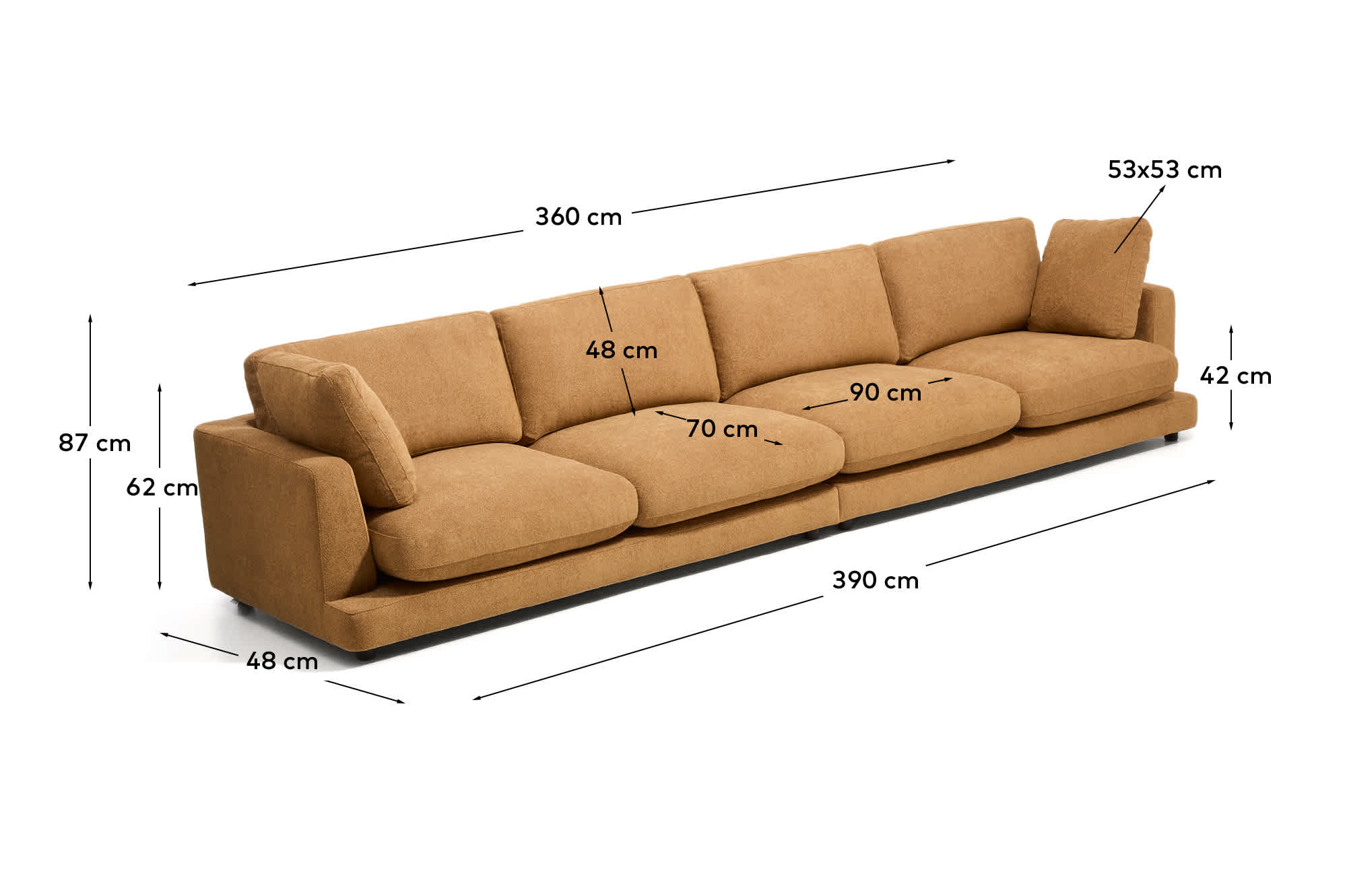 Gala 6-seater sofa in mustard micro bouclé FSC Mix Credit 390cm