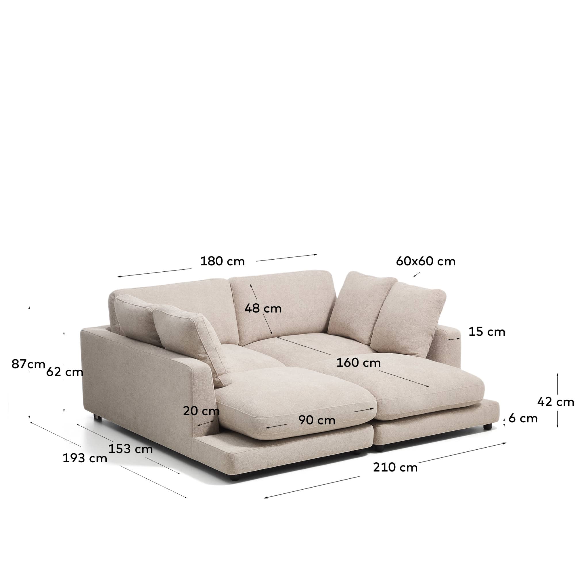 Gala beige micro bouclé 3-seater sofa with double chaise longue FSC Mix Credit 210cm