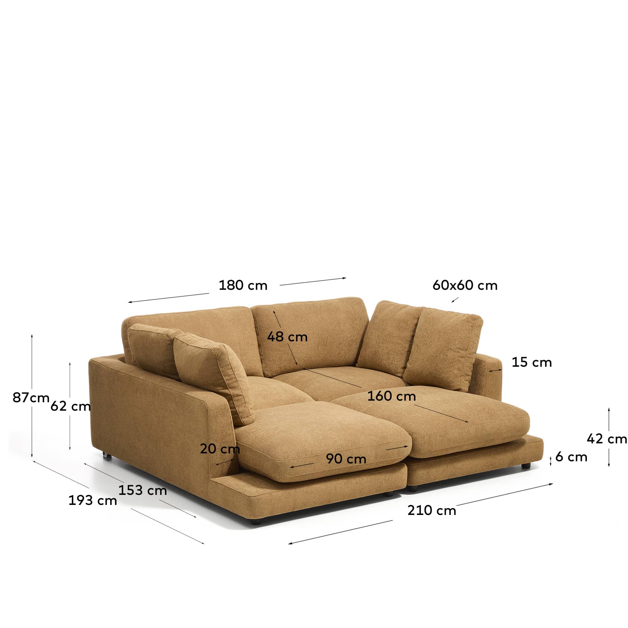 Gala mustard micro bouclé 3-seater sofa with double chaise longue FSC Mix Credit 210cm