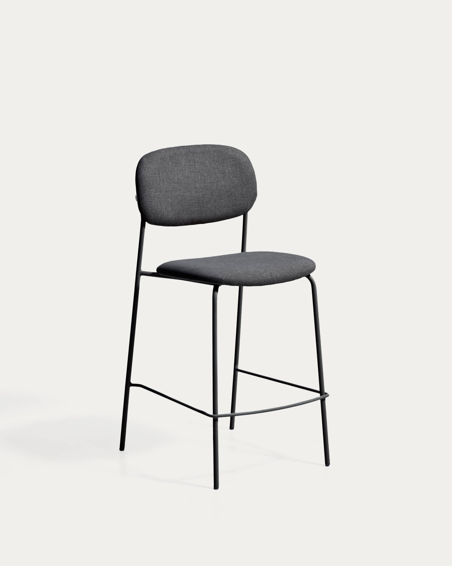 Meli stackable stool in grey chenille with grey metal legs FSC Mix Credit 65cm