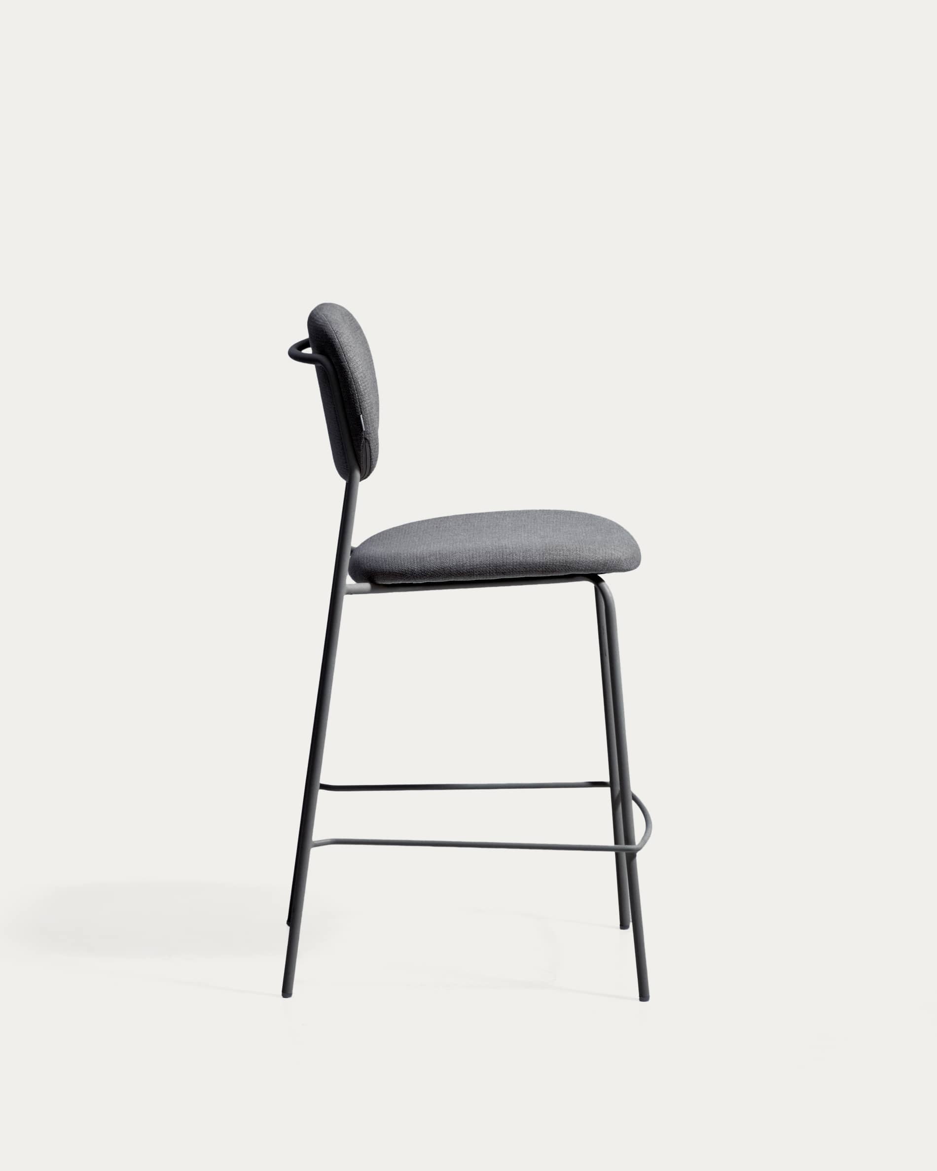 Meli stackable stool in grey chenille with grey metal legs FSC Mix Credit 65cm