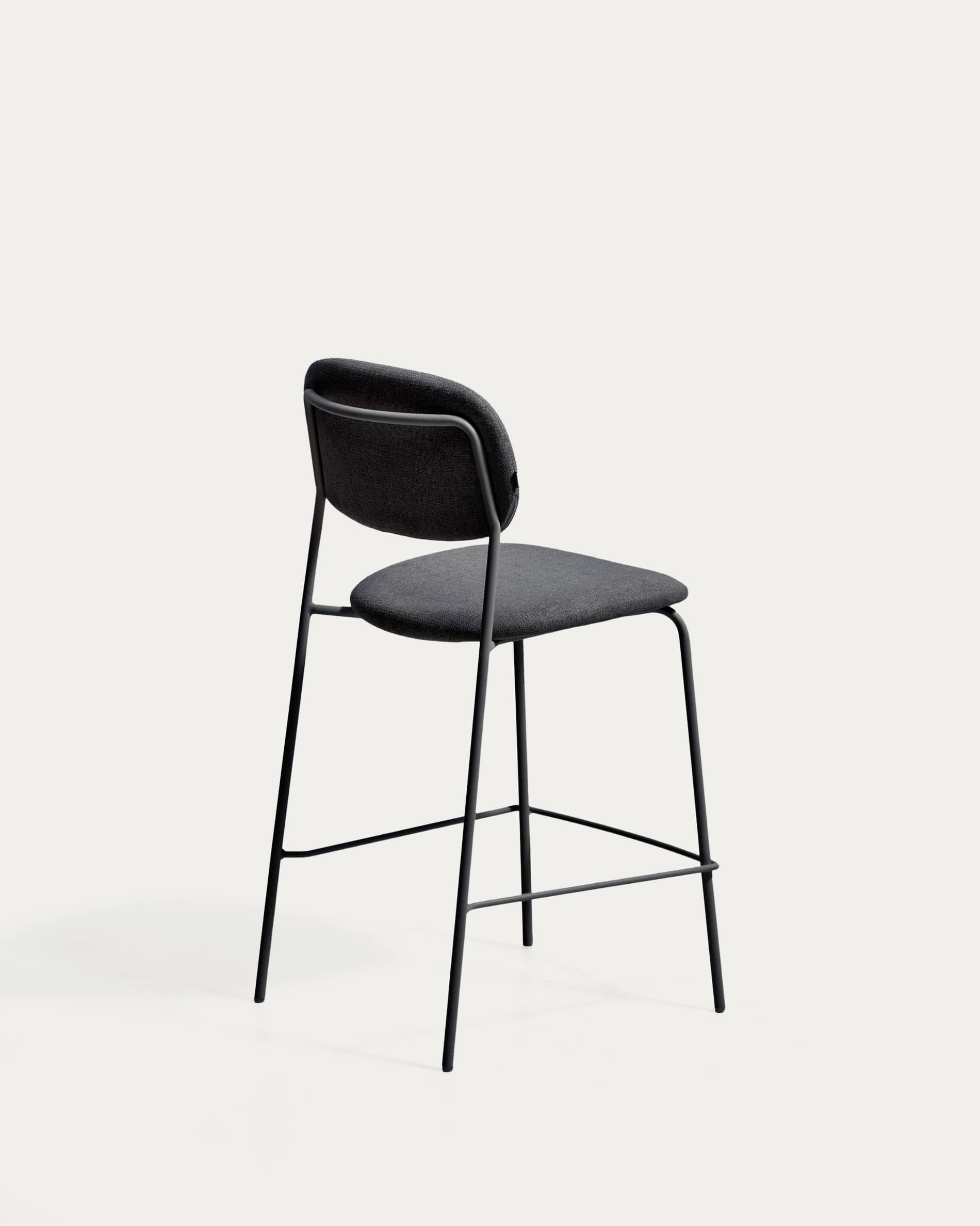 Meli stackable stool in grey chenille with grey metal legs FSC Mix Credit 65cm