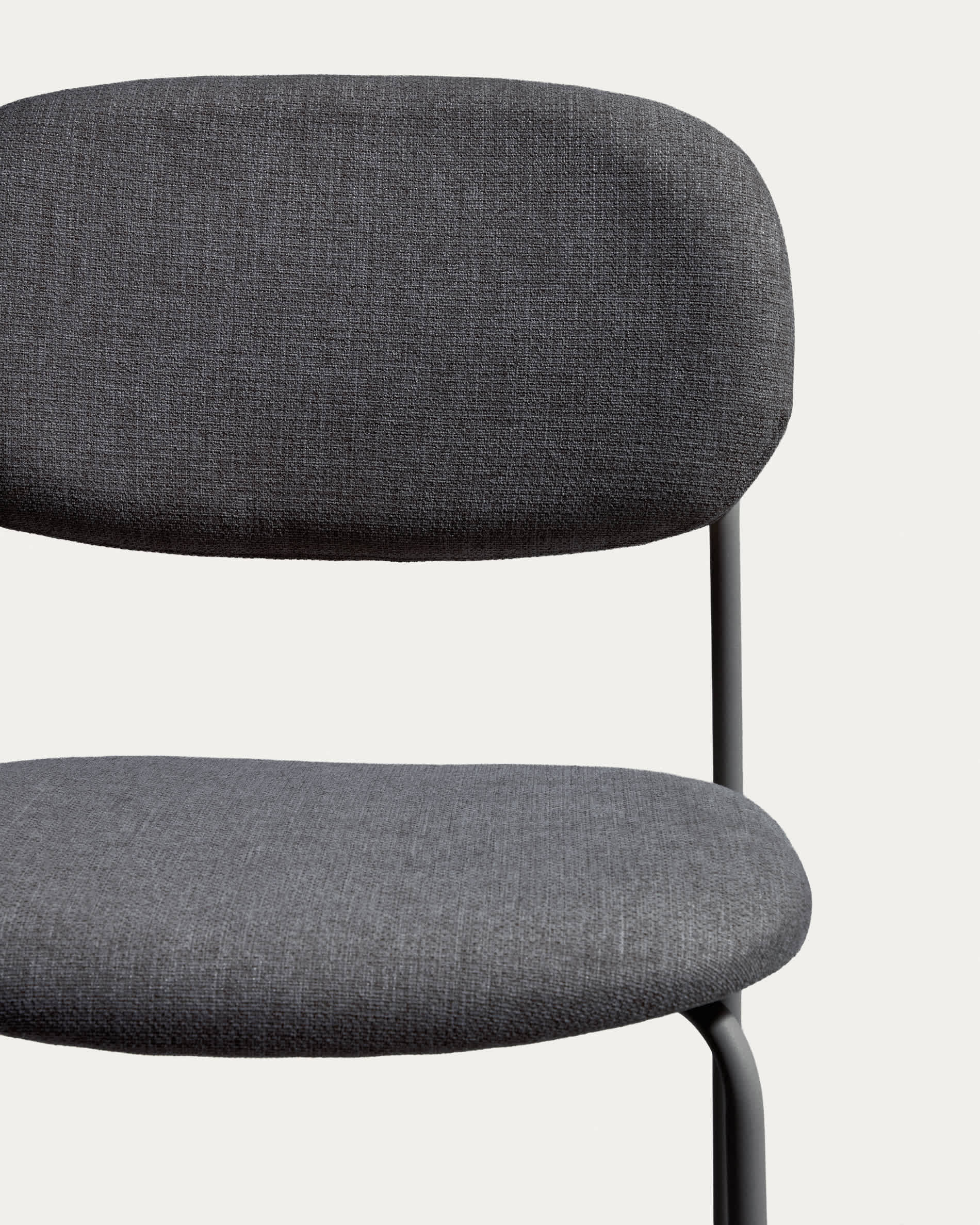 Meli stackable stool in grey chenille with grey metal legs FSC Mix Credit 65cm