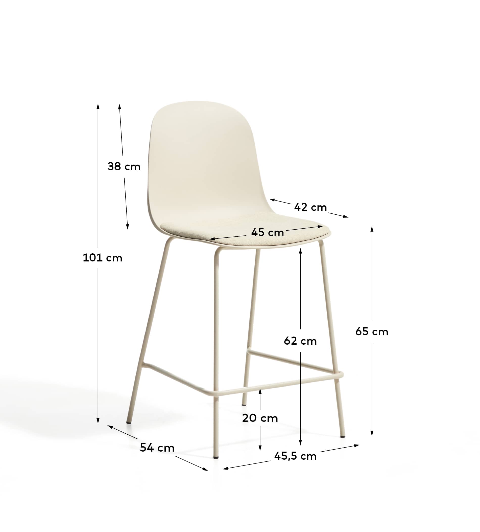 Debari stool with chenille cushion and beige-finish steel legs 65 cm