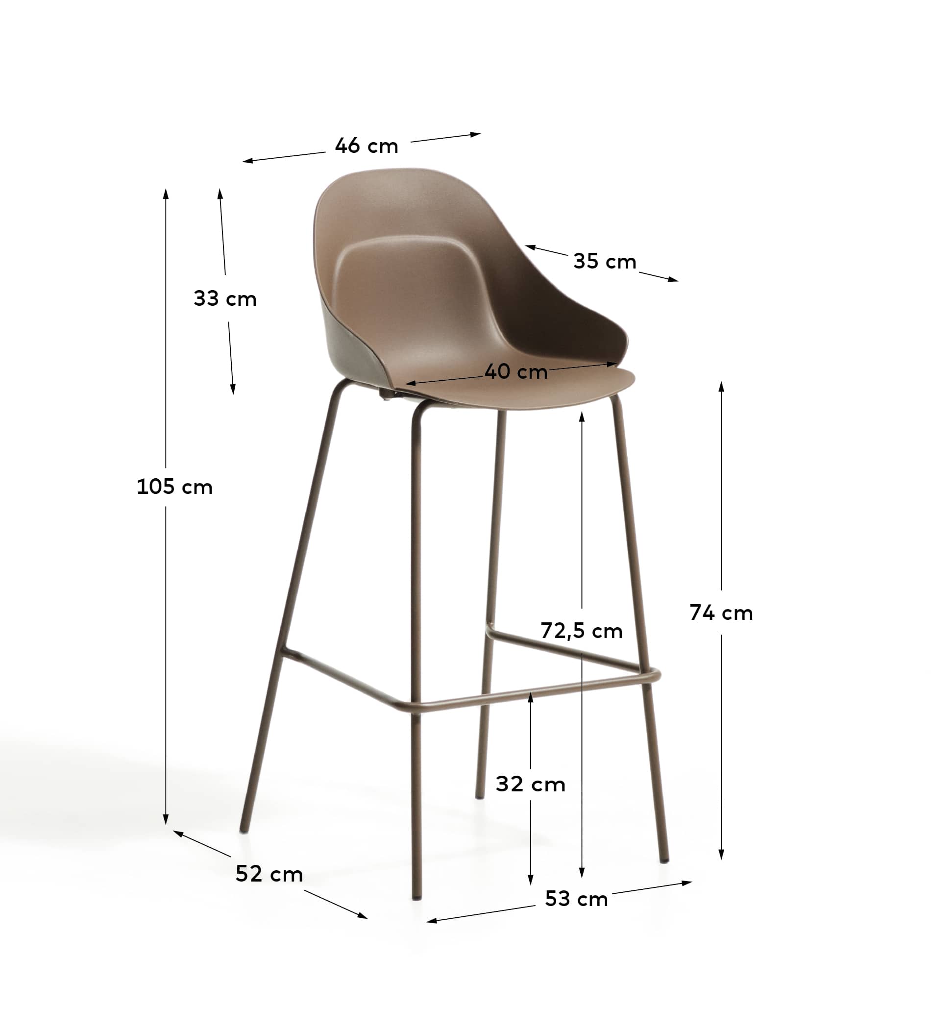Sanile stool with brown-finish steel legs 74 cm