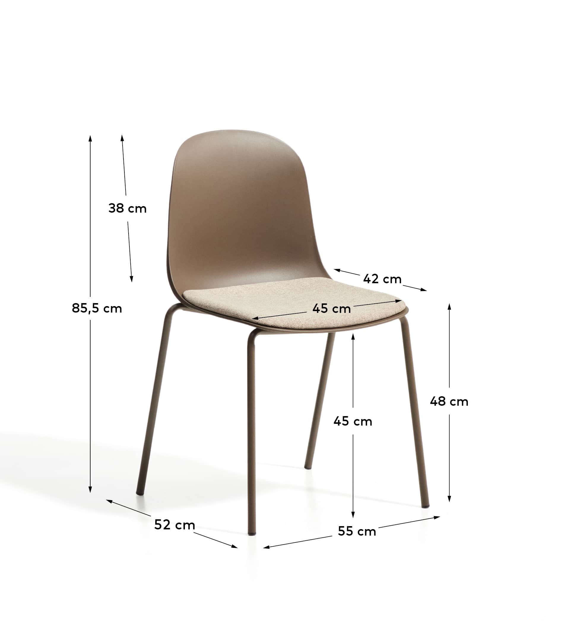 Debari chair with chenille cushion and brown-finish steel legs