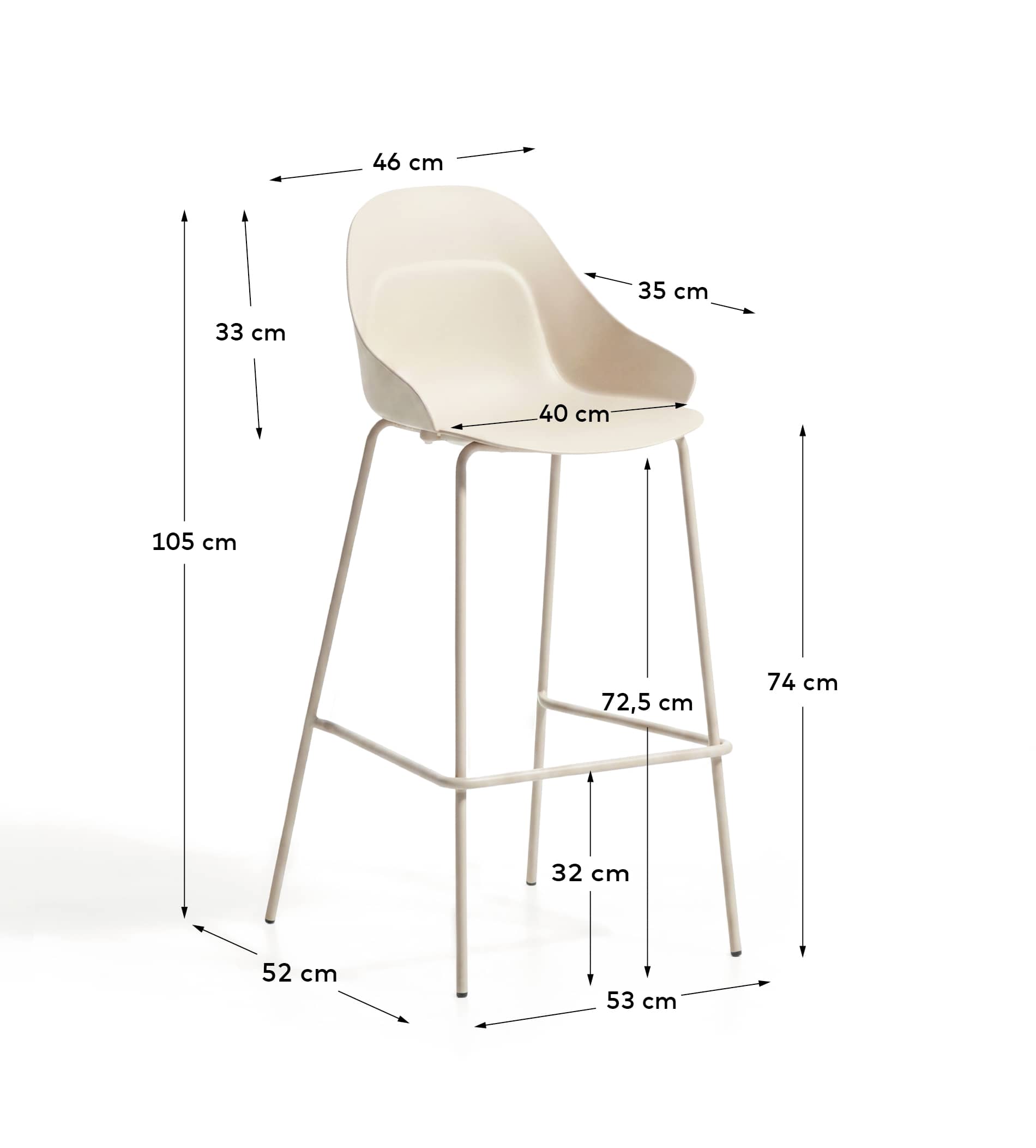 Sanile stool with beige-finish steel legs 74 cm