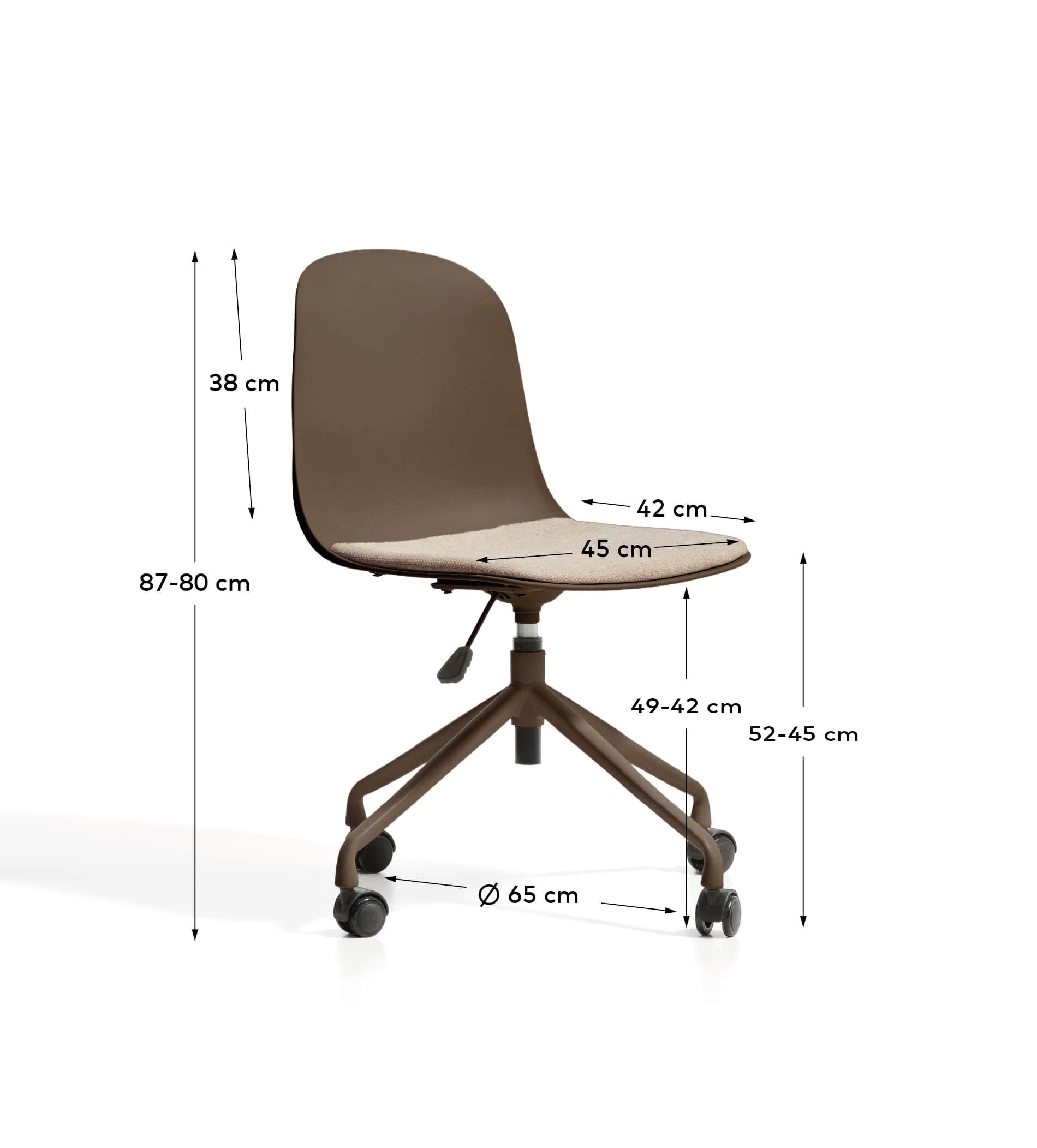Debari desk chair with chenille cushion and brown-finish steel legs