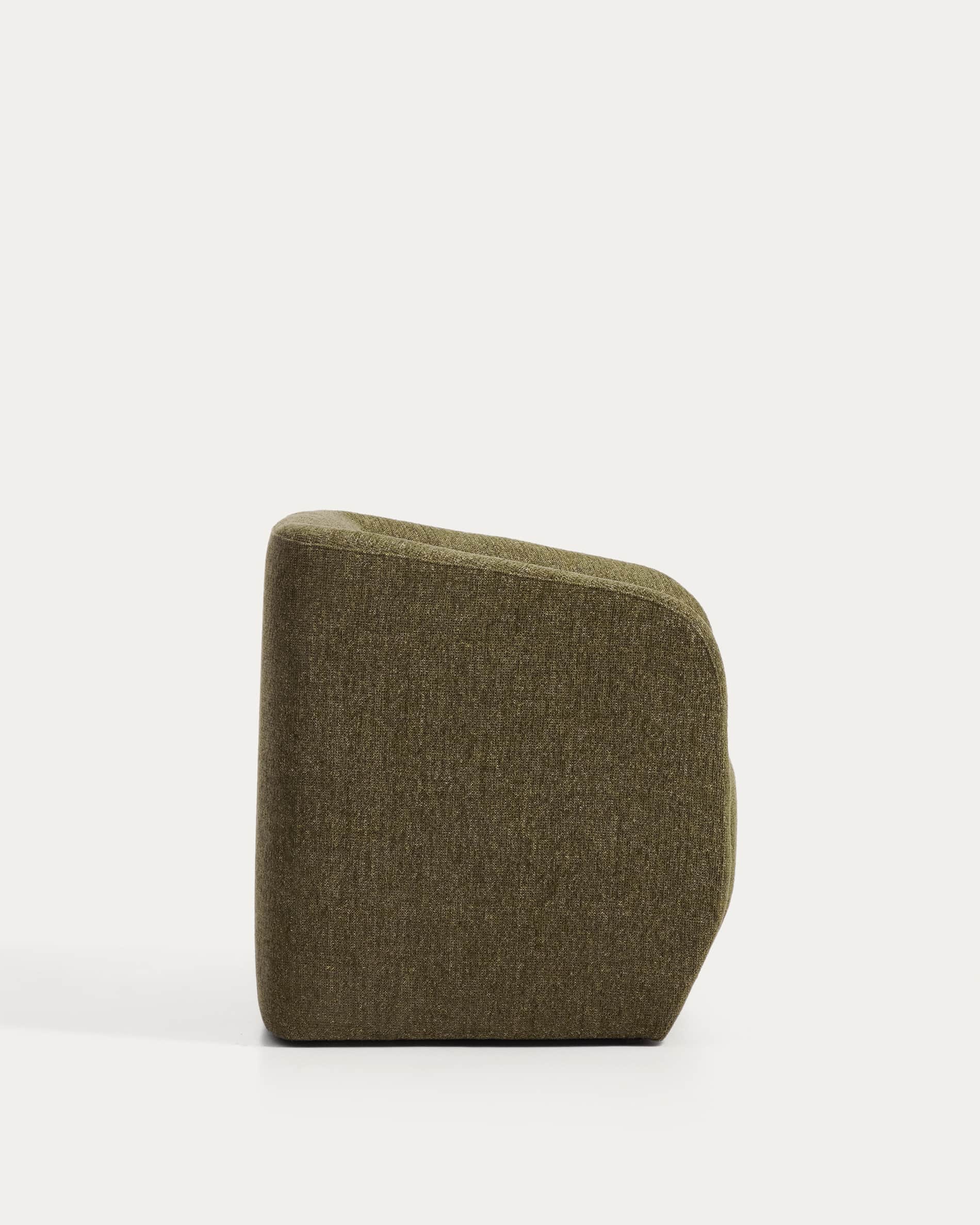 Milare armchair in olive green chenille 73 cm FSC 100%