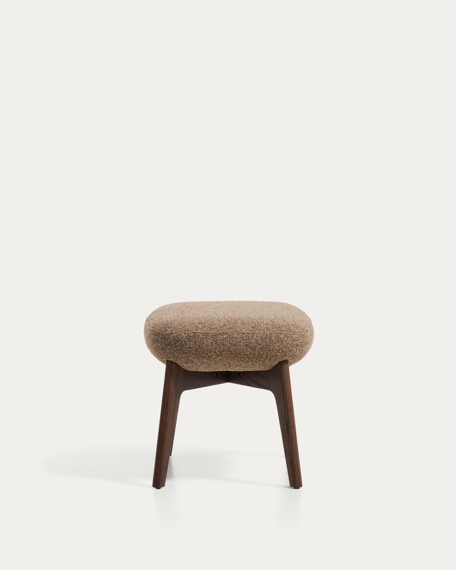 Adiran footrest in light brown thick chenille with solid oak wood legs with a walnut finish