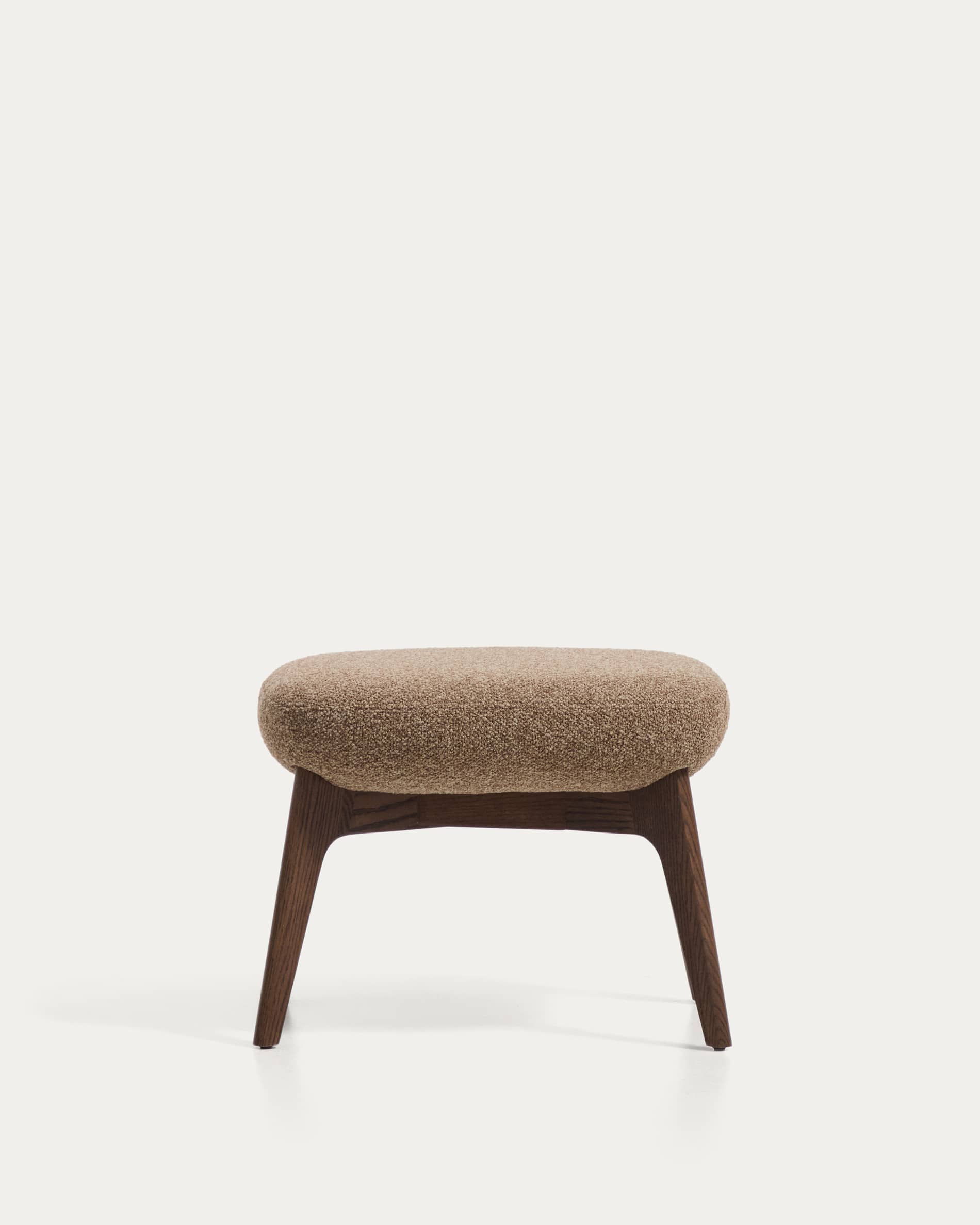 Adiran footrest in light brown thick chenille with solid oak wood legs with a walnut finish