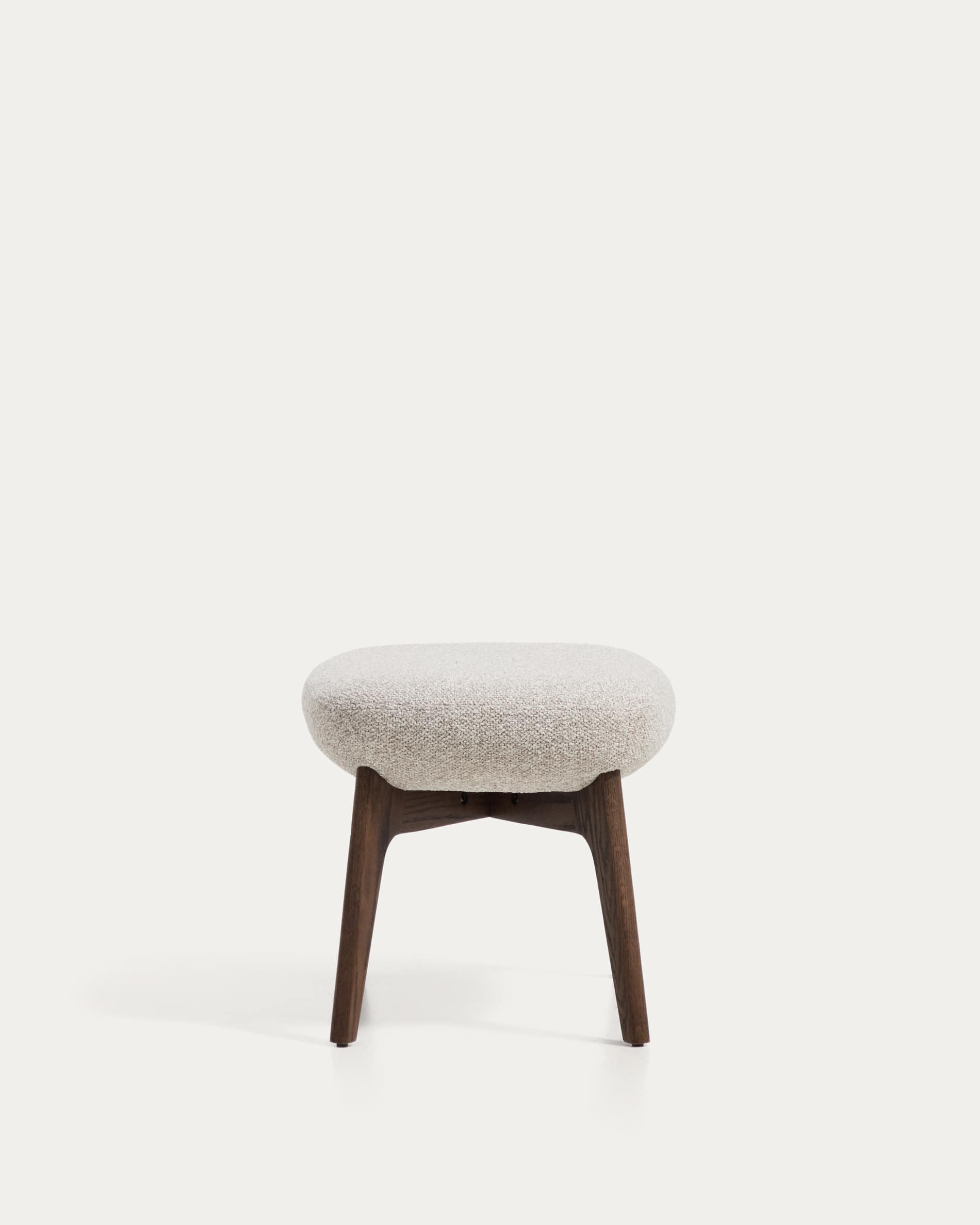 Adiran footrest in beige thick chenille with solid oak wood legs with a walnut finish