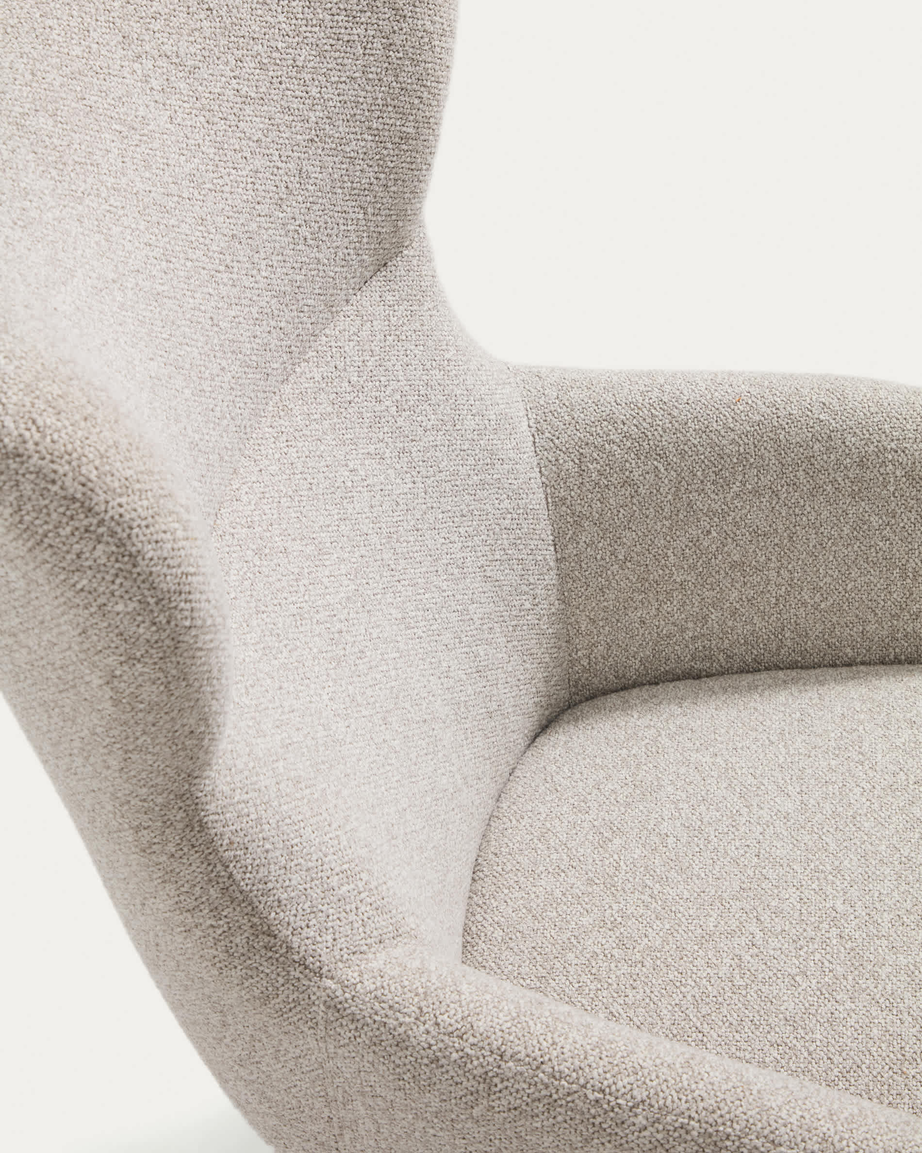 Adiran armchair in beige thick chenille with solid oak wood legs with a walnut finish