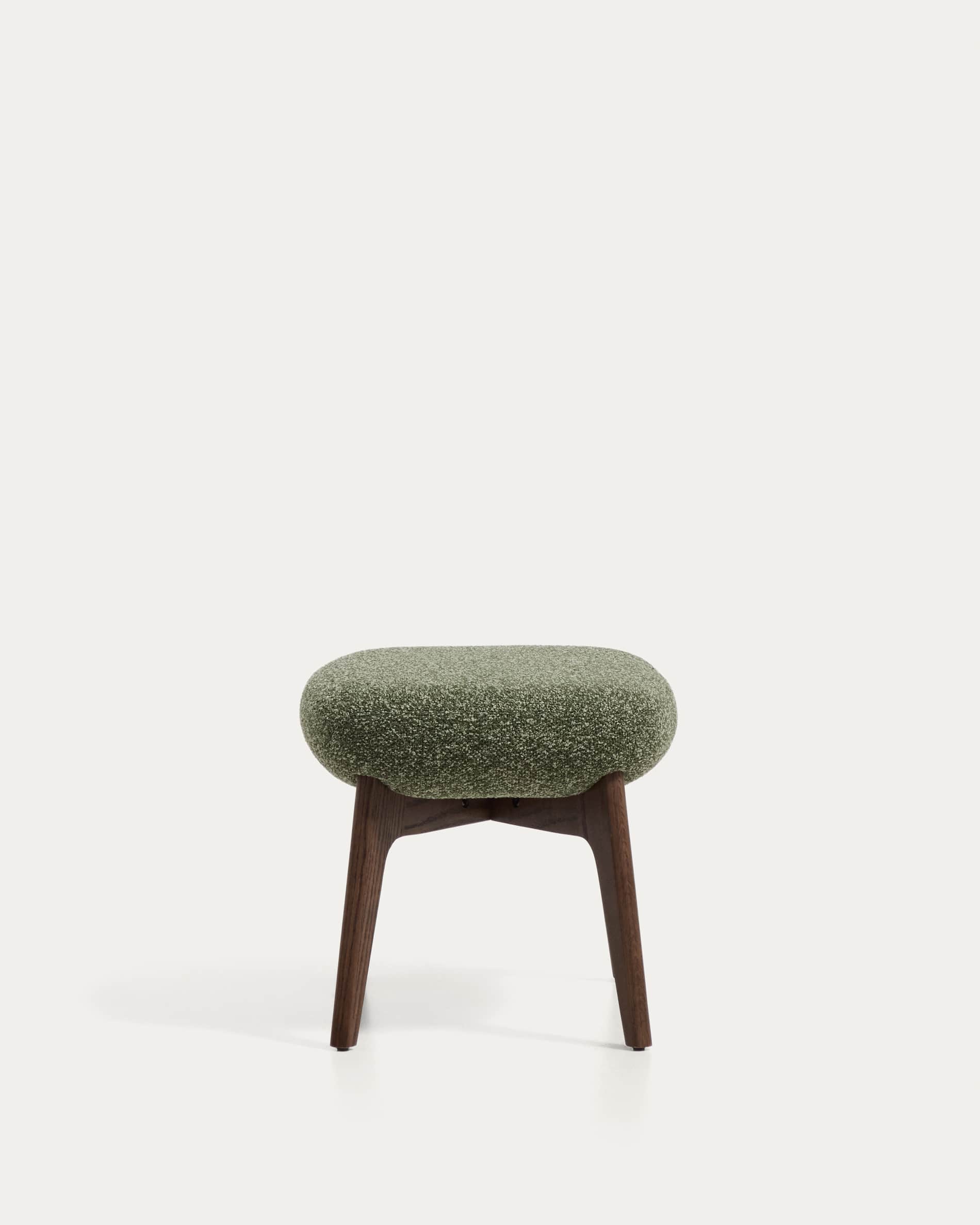 Adiran footrest in moss green thick chenille with solid oak wood legs with a walnut finish