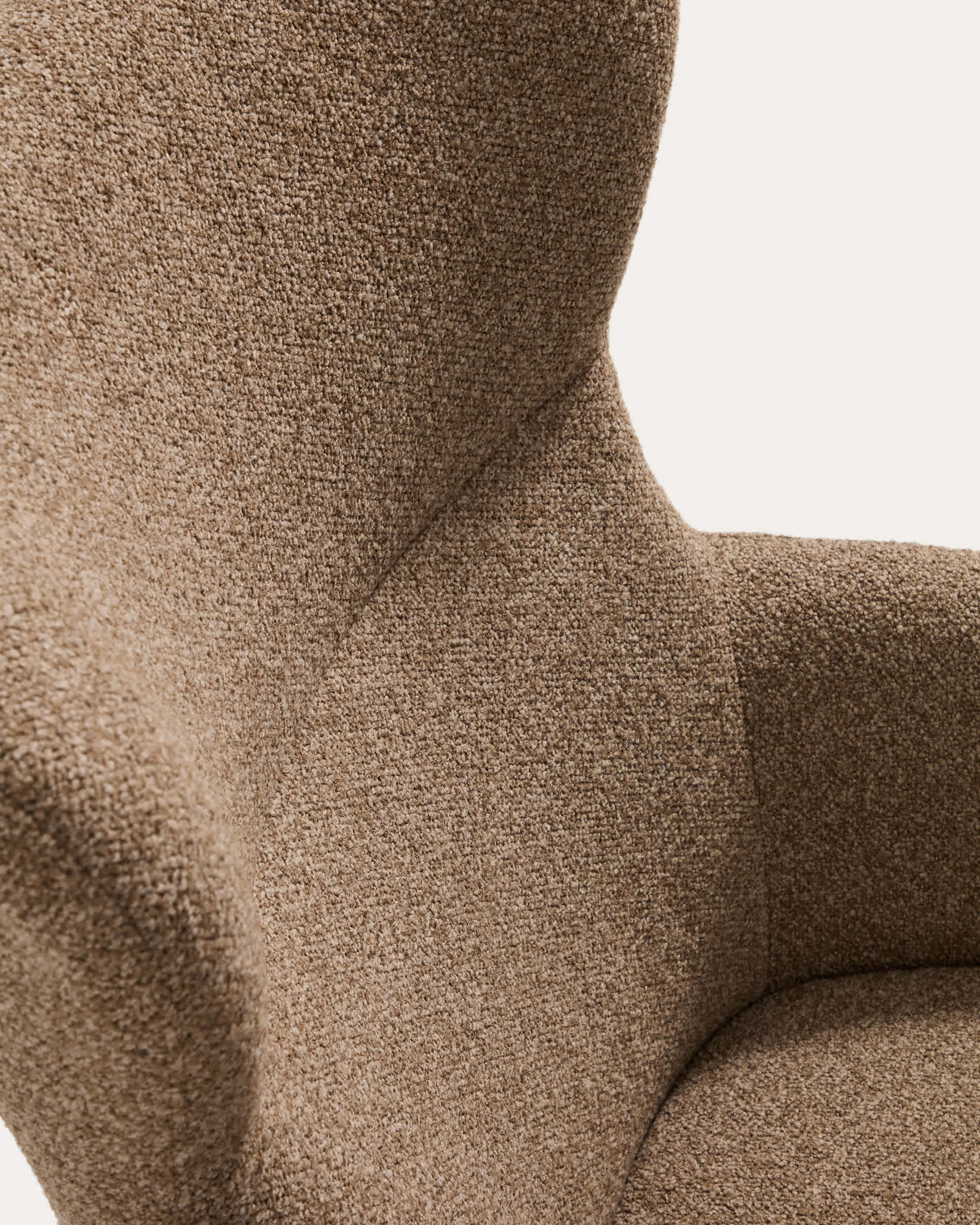 Adiran armchair in light brown thick chenille with solid oak wood legs with a walnut finish