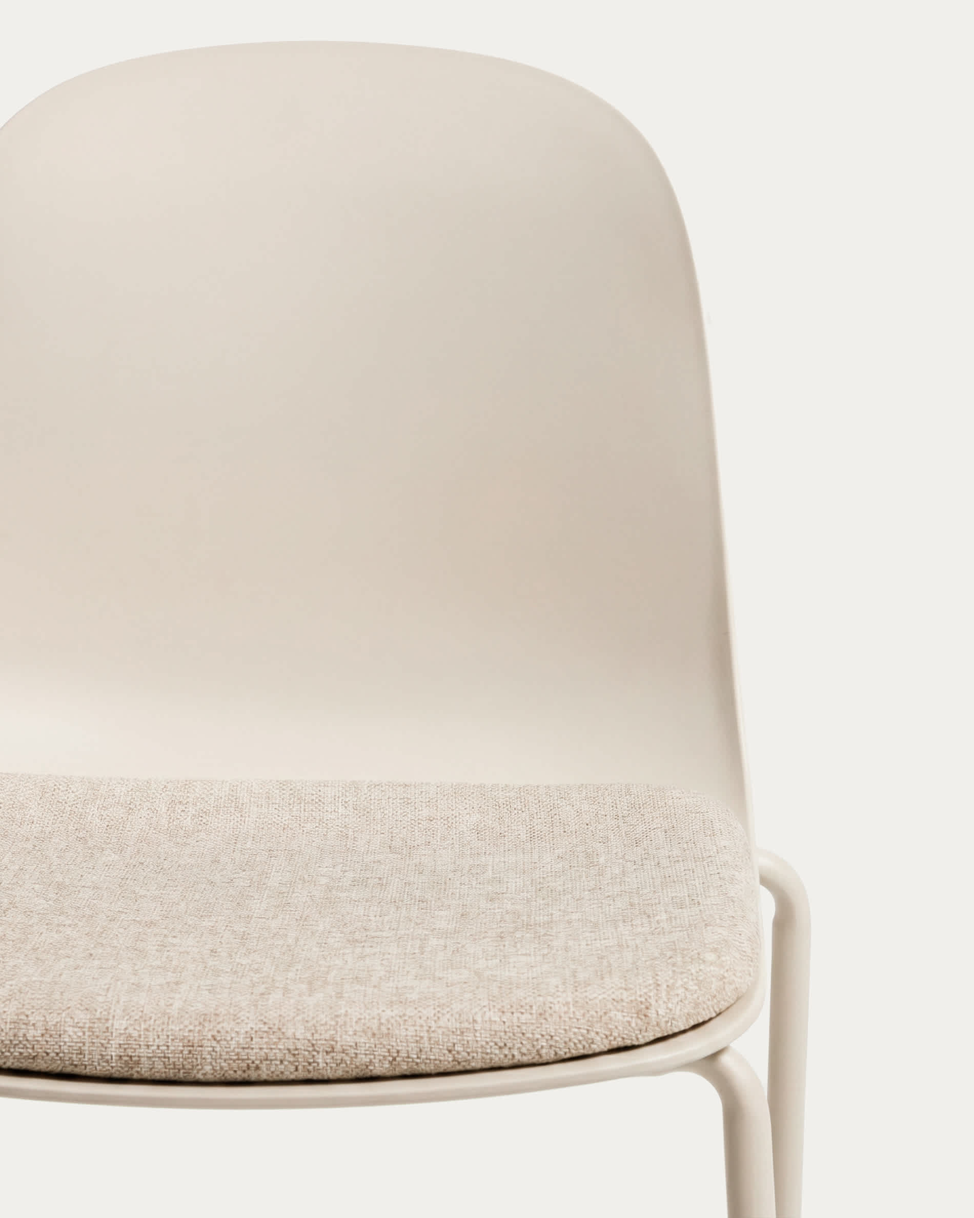 Debari chair with chenille cushion and beige-finish steel legs