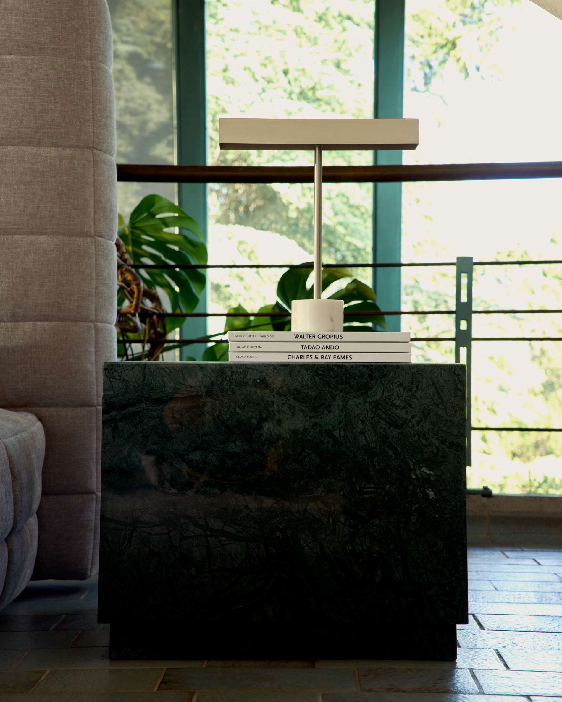 Lynor brushed metal table lamp with white marble base