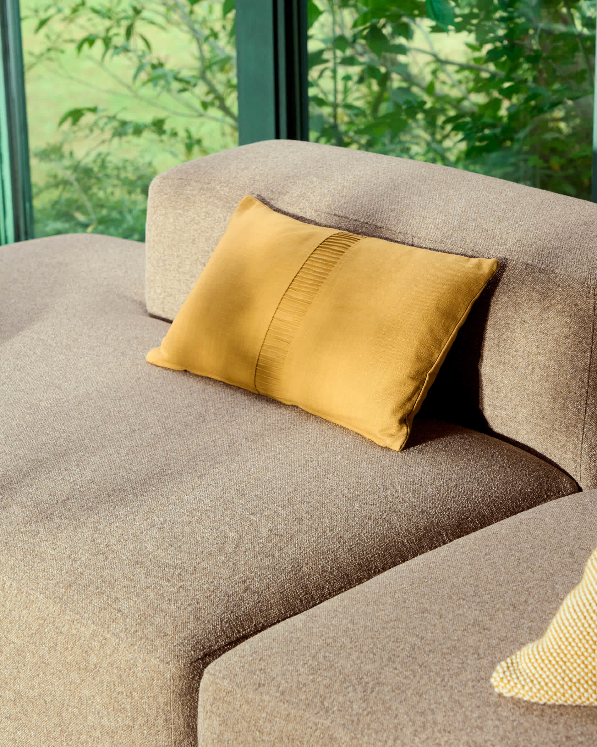 Luadia cotton cushion cover with yellow pleated detail 30 x 50cm