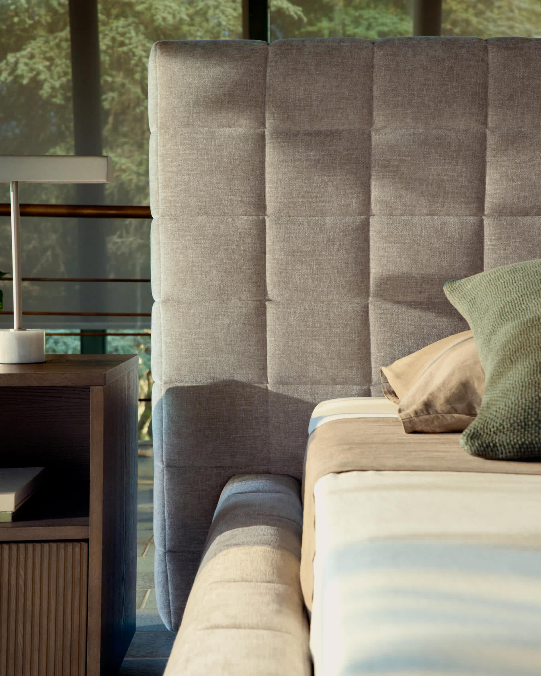 Luiana bed in beige chenille with removable covers for 160 x 200 cm mattress